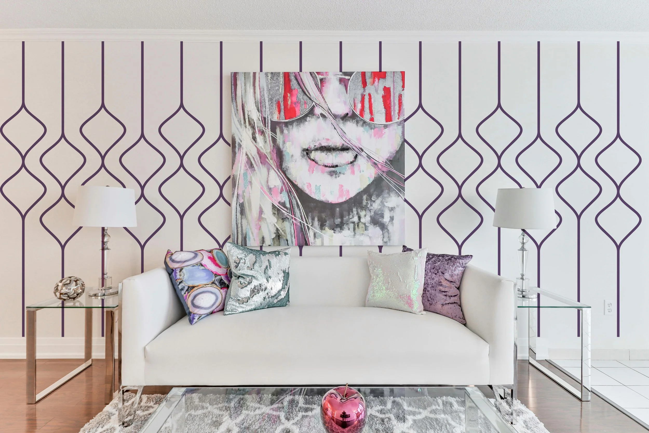 Removable vinyl wall decal in a minimalist mod pattern, perfect for modern and contemporary home decor.