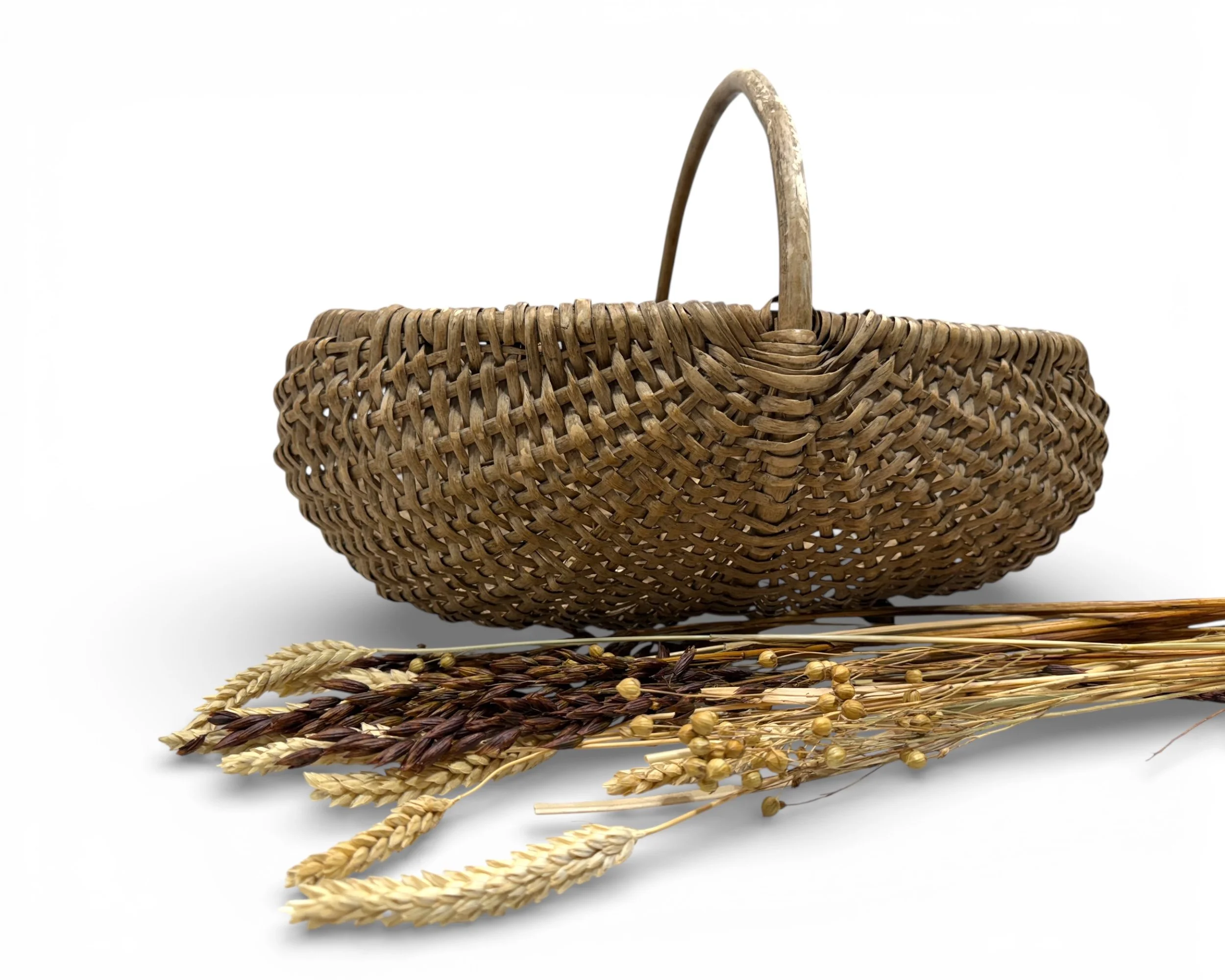 antique buttocks gathering woven basket ideal for wabi sabi interior decor