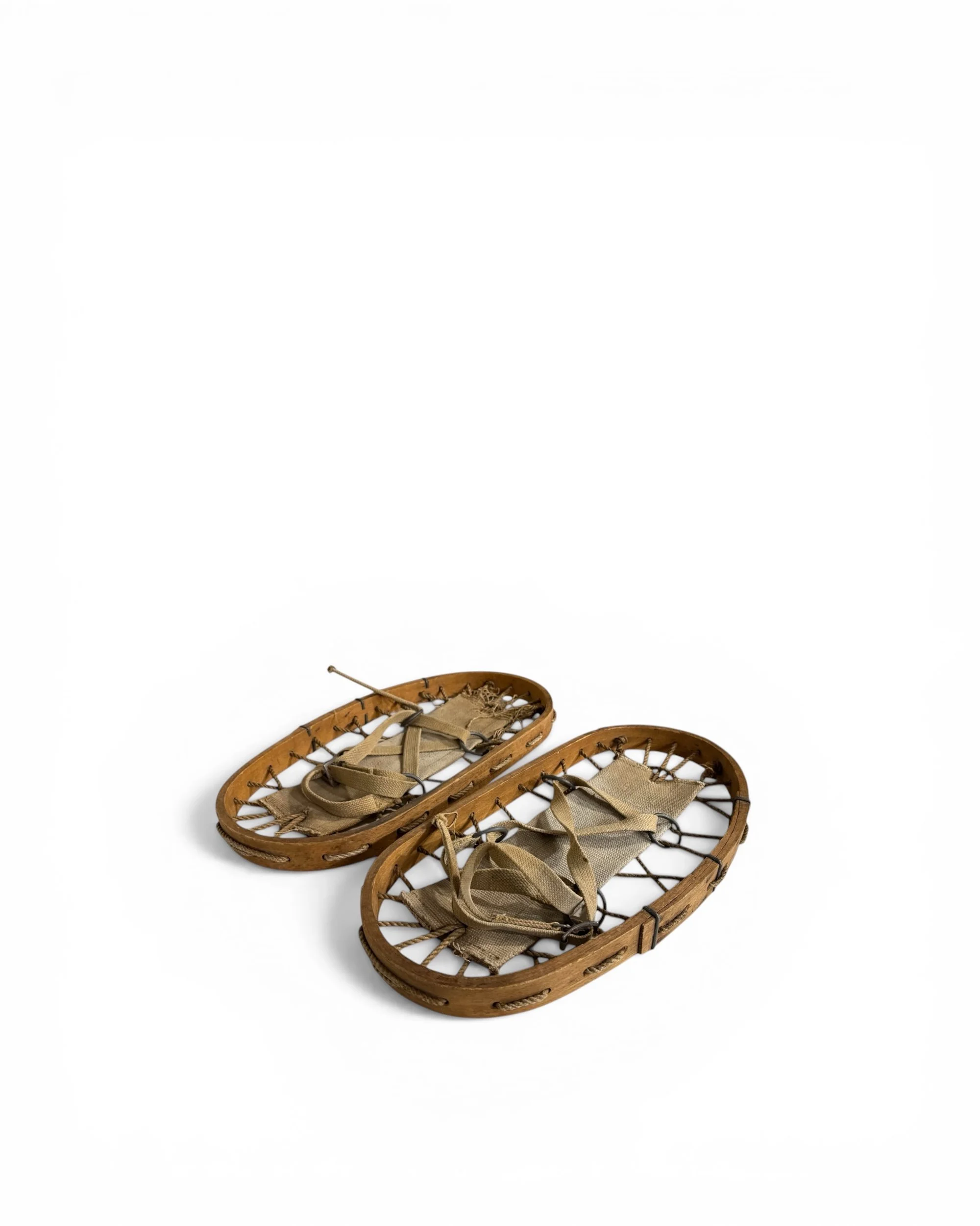 pair of vintage wooden bear paw snowshoes, British military issue