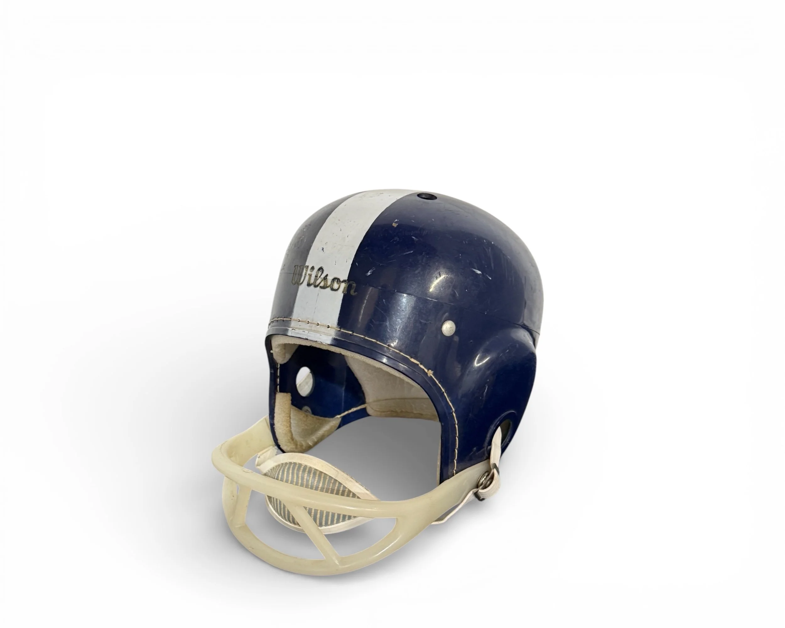 Vintage Wilson F2150 youth football helmet blue and white side profile decor display