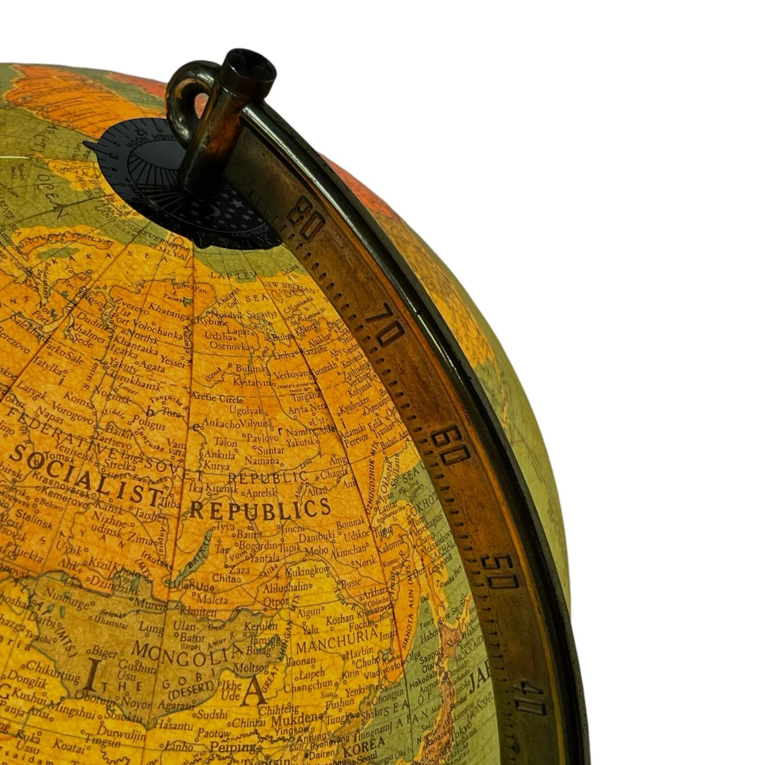 Vintage 1940s Replogle 10 inch Library glass globe light on metal stand.