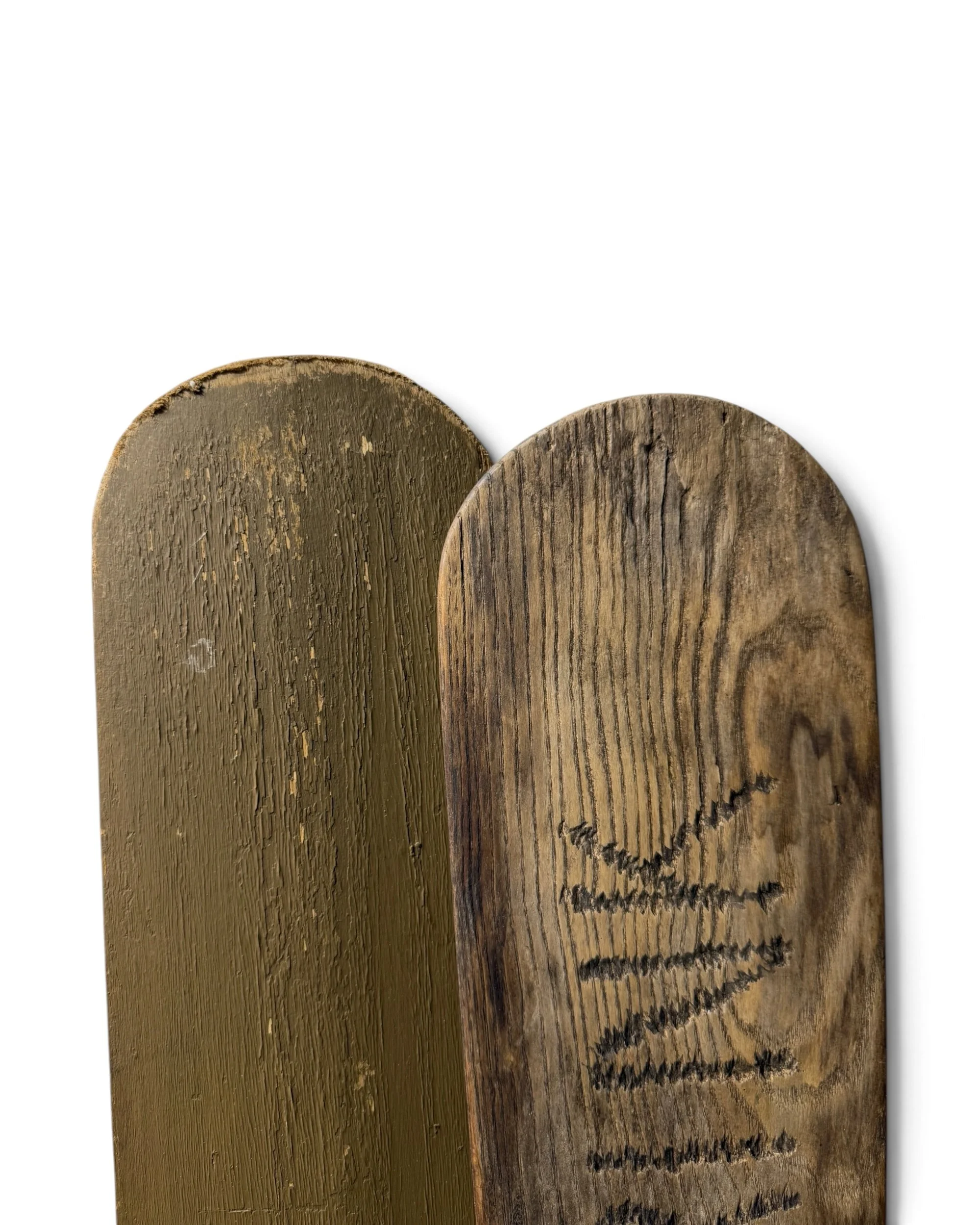 close up detail of rustic wood boat oar paddles