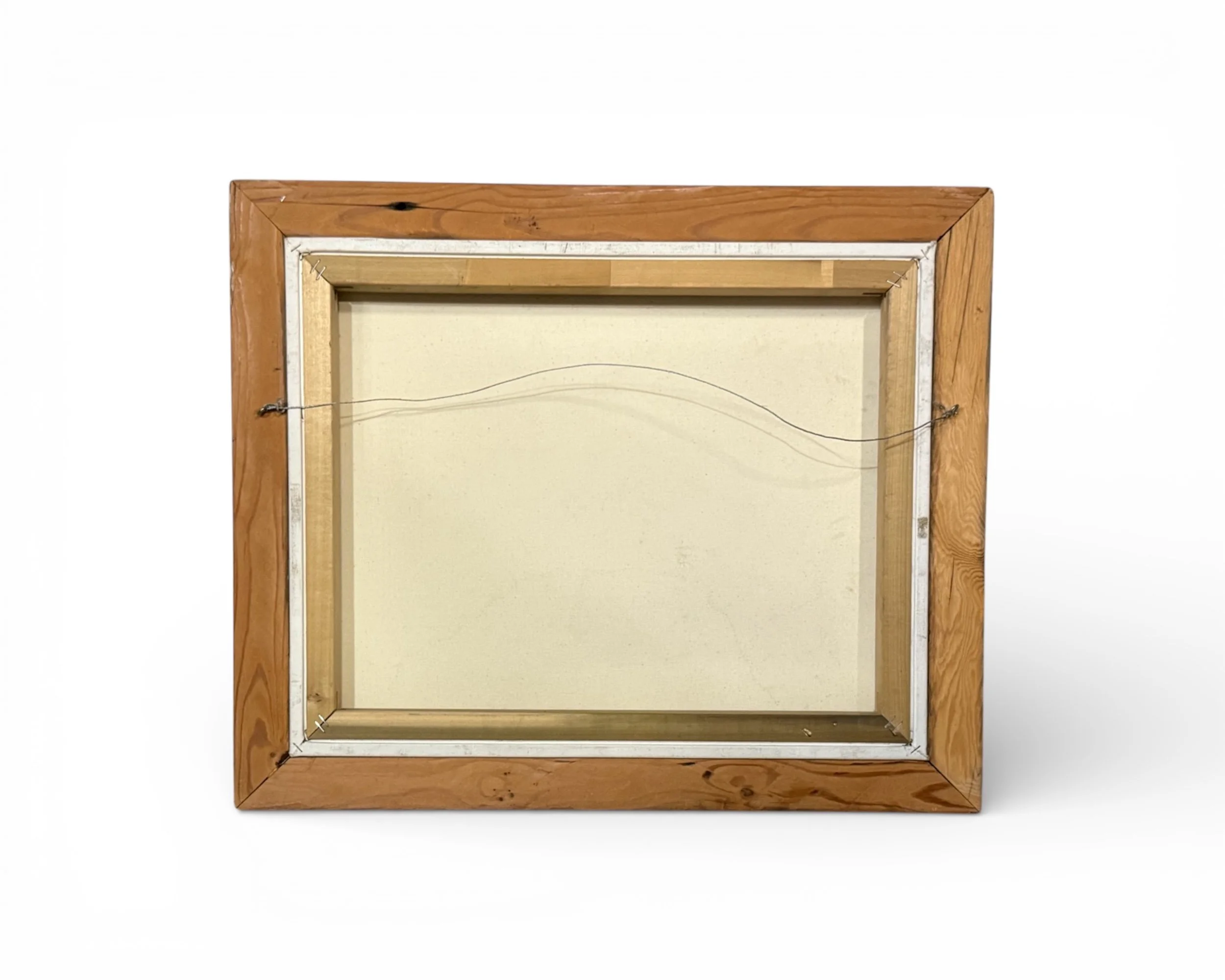 back view of vintage original painting with hanging hardware