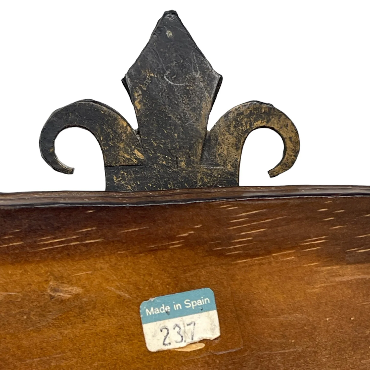 Vintage Spanish Revival style, wood and wrought iron, wall mount coat or towel rack.