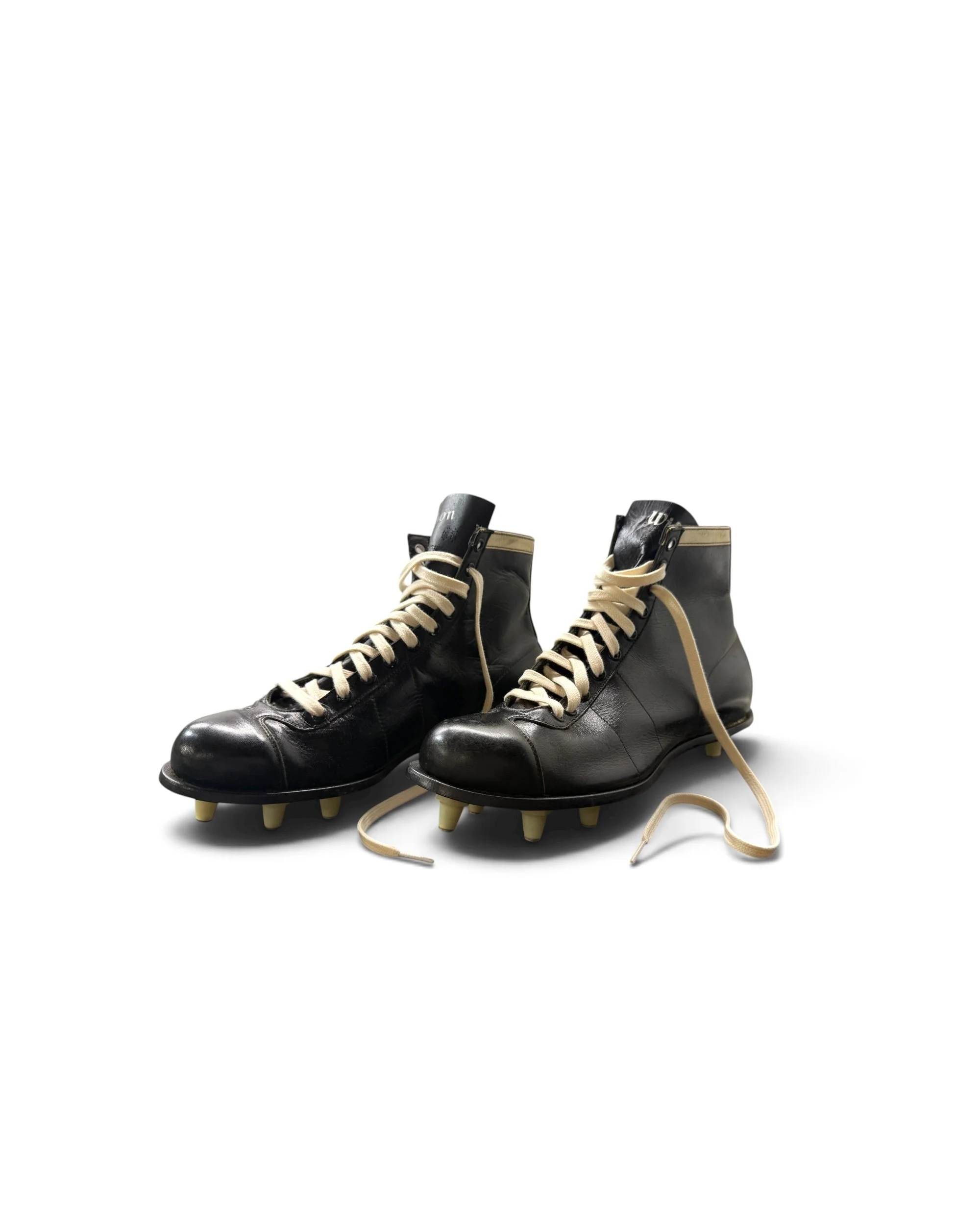 vintage black leather football cleats by Wilson NOS - Modern Artifact DecorPhotoroom_20260815_174739.JPG