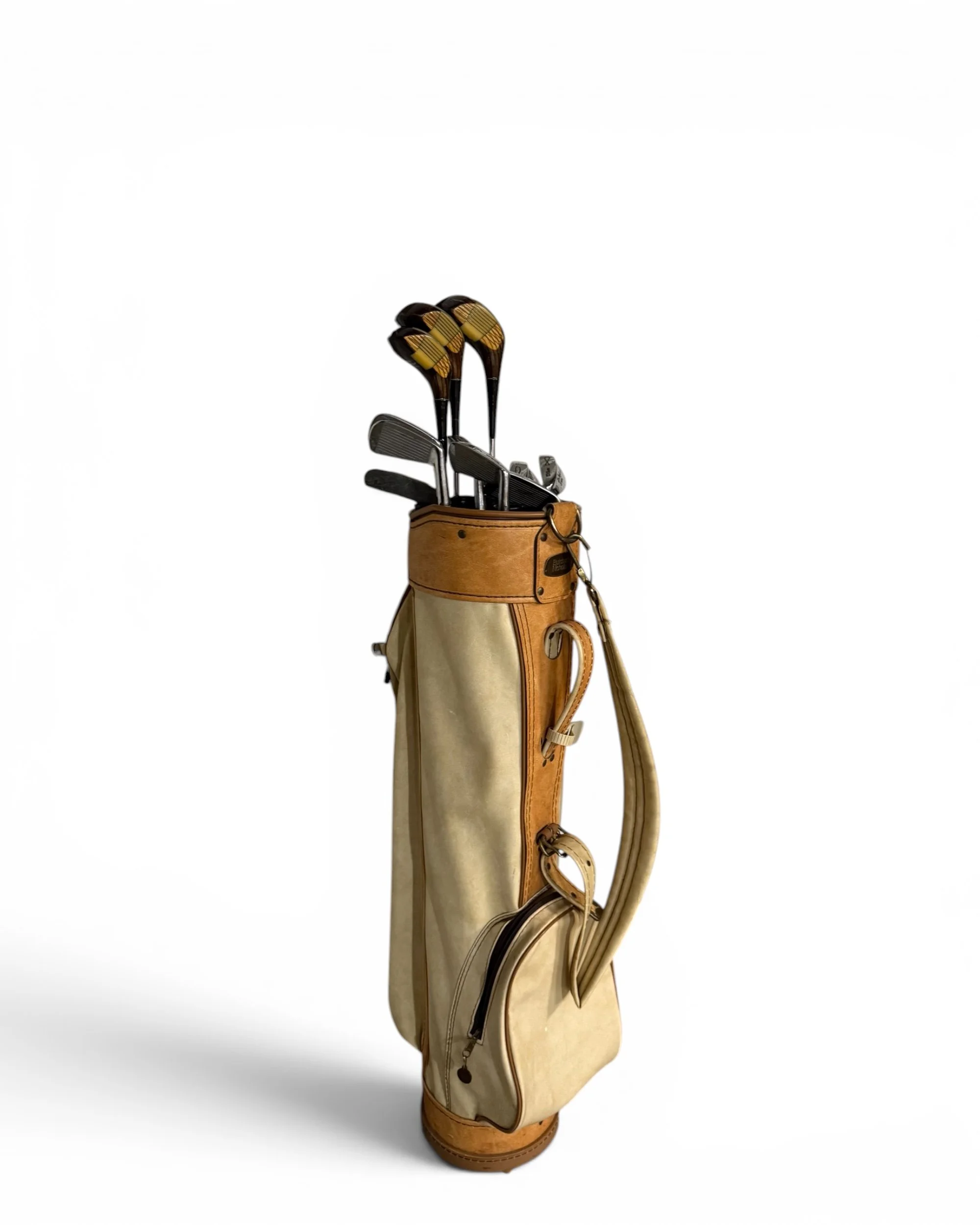 Vintage 1970s Butchart Nichols golf bag with Wilson Beth Daniel Imperial woods and Wilson Laura Baugh Imperial irons