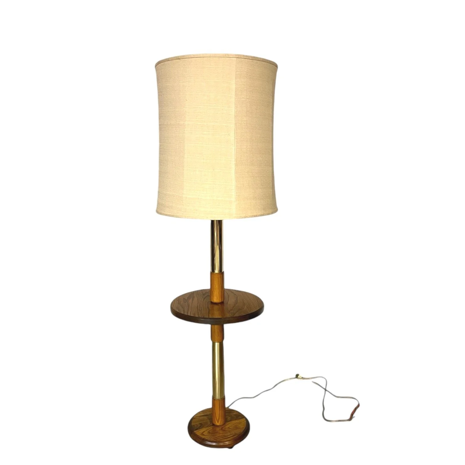 Vintage floor lamp with built in round wooden table, mid century modern lighting and furniture piece