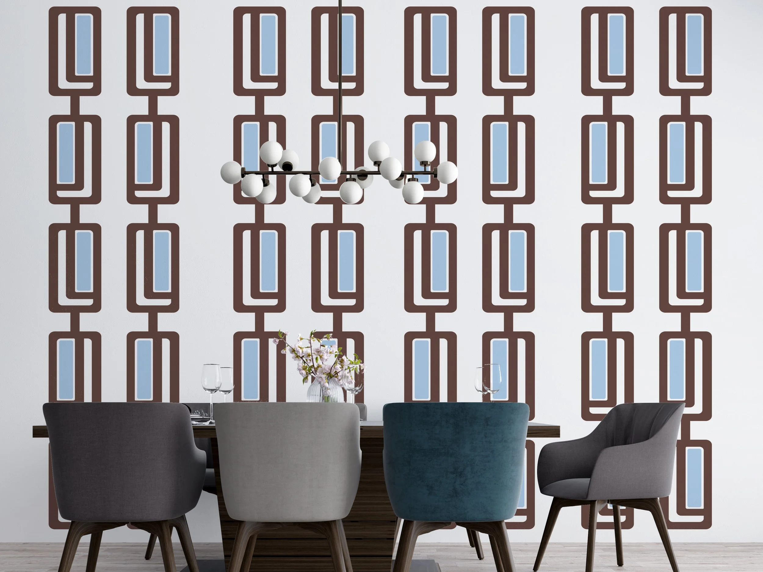 2 color removable vinyl wall decal with rectangular chain pattern, modern geometric design for home decor.