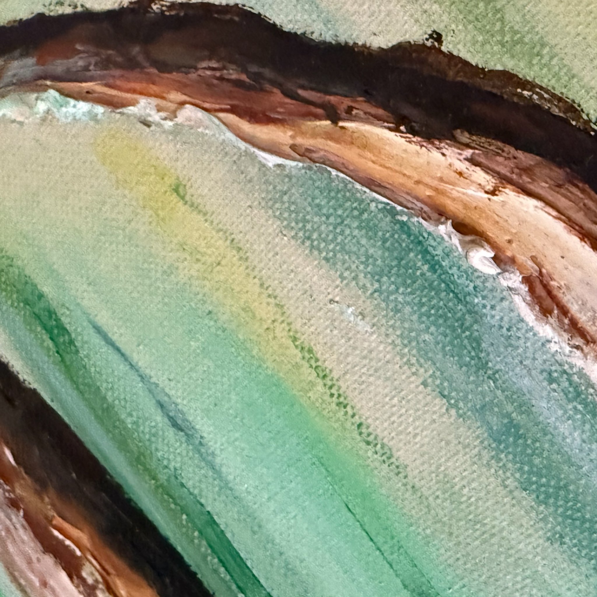 MCM original wall art with textured brushwork and abstract tree trunks.
