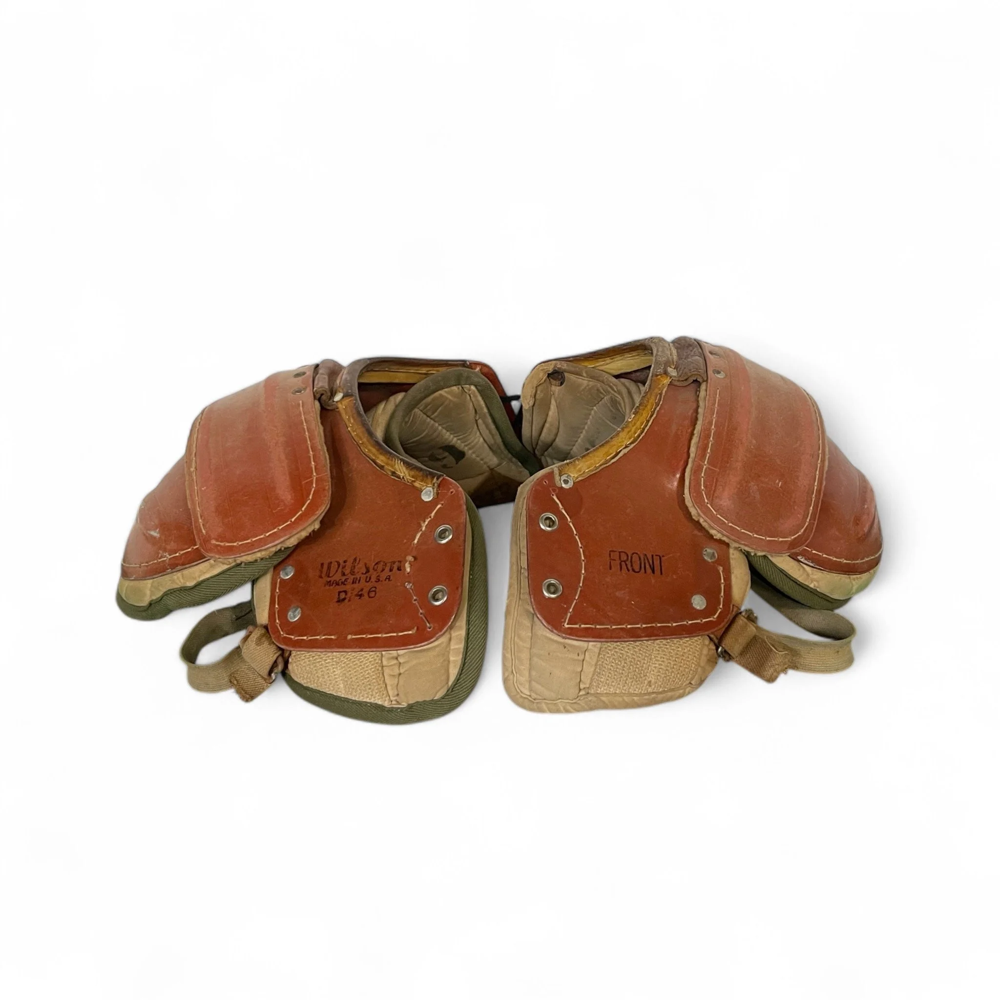 Vintage 1950s Wilson D146 football shoulder pads, made in USA, unique sports collectible or game room decor.