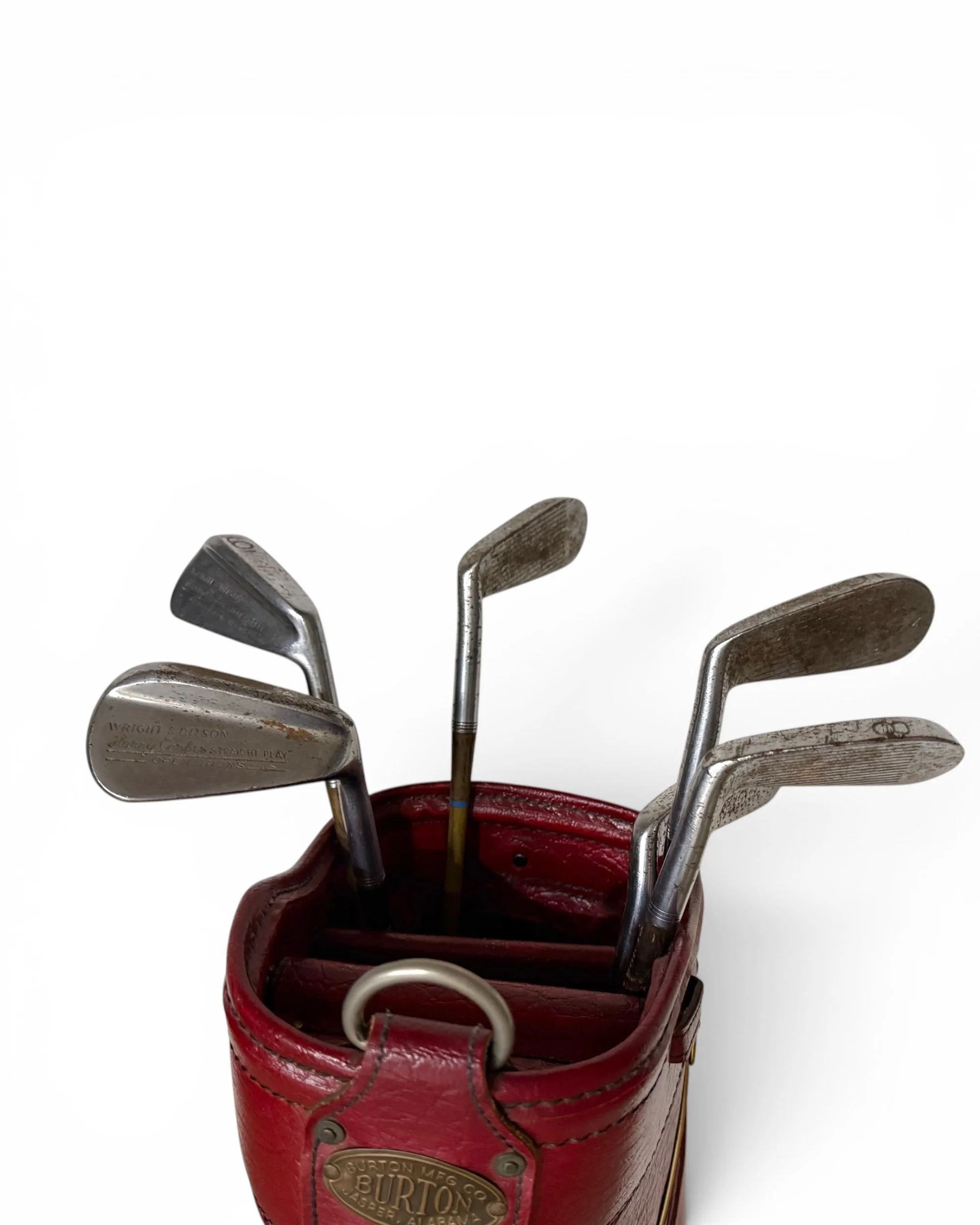 Photoroom_20260706_082031vintage red Burton golf bag with vintage set 6 irons - Modern Artifact Decor.JPG