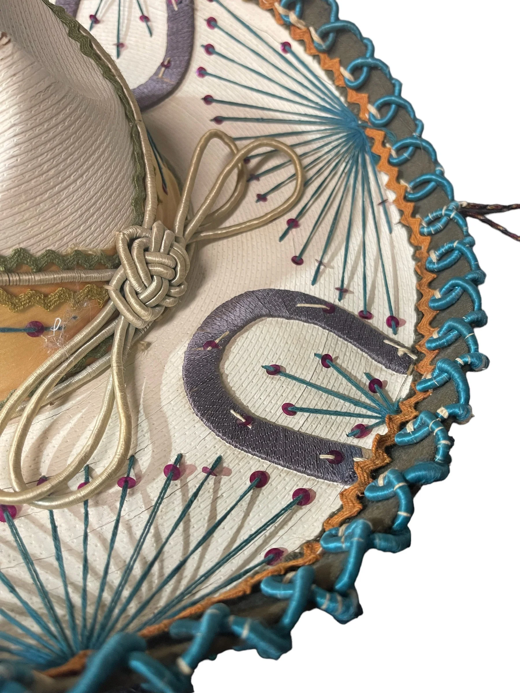 Vintage Authentic Mexican Mariachi Sombrero - high crowned with sequins and horseshoes.