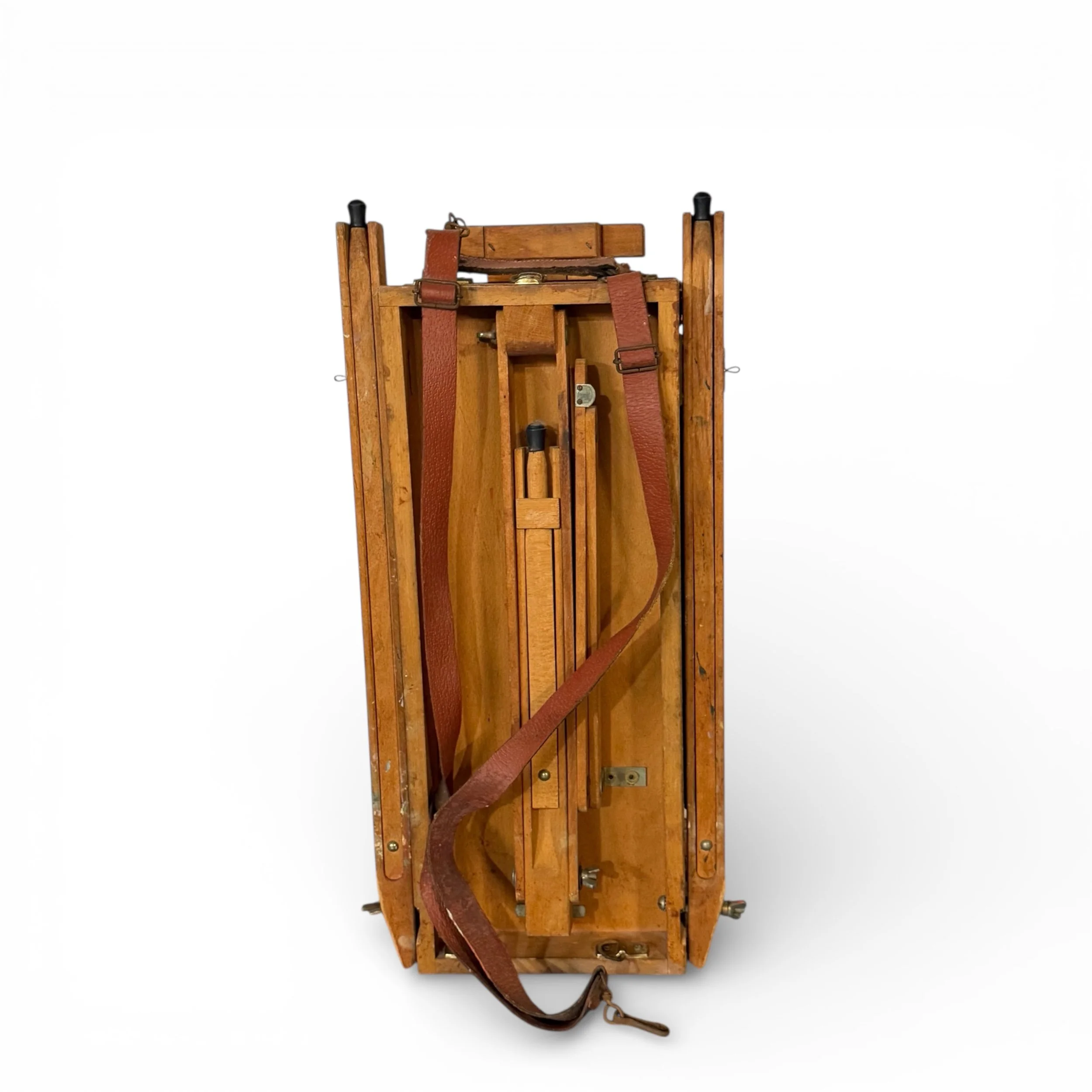 vintage wood French floor easel shown collapsed and ready for travel