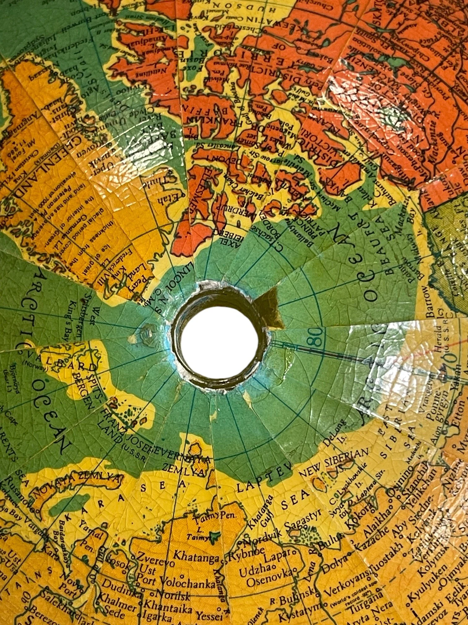 Vintage 1940s Replogle 10 inch Library glass globe light on metal stand.