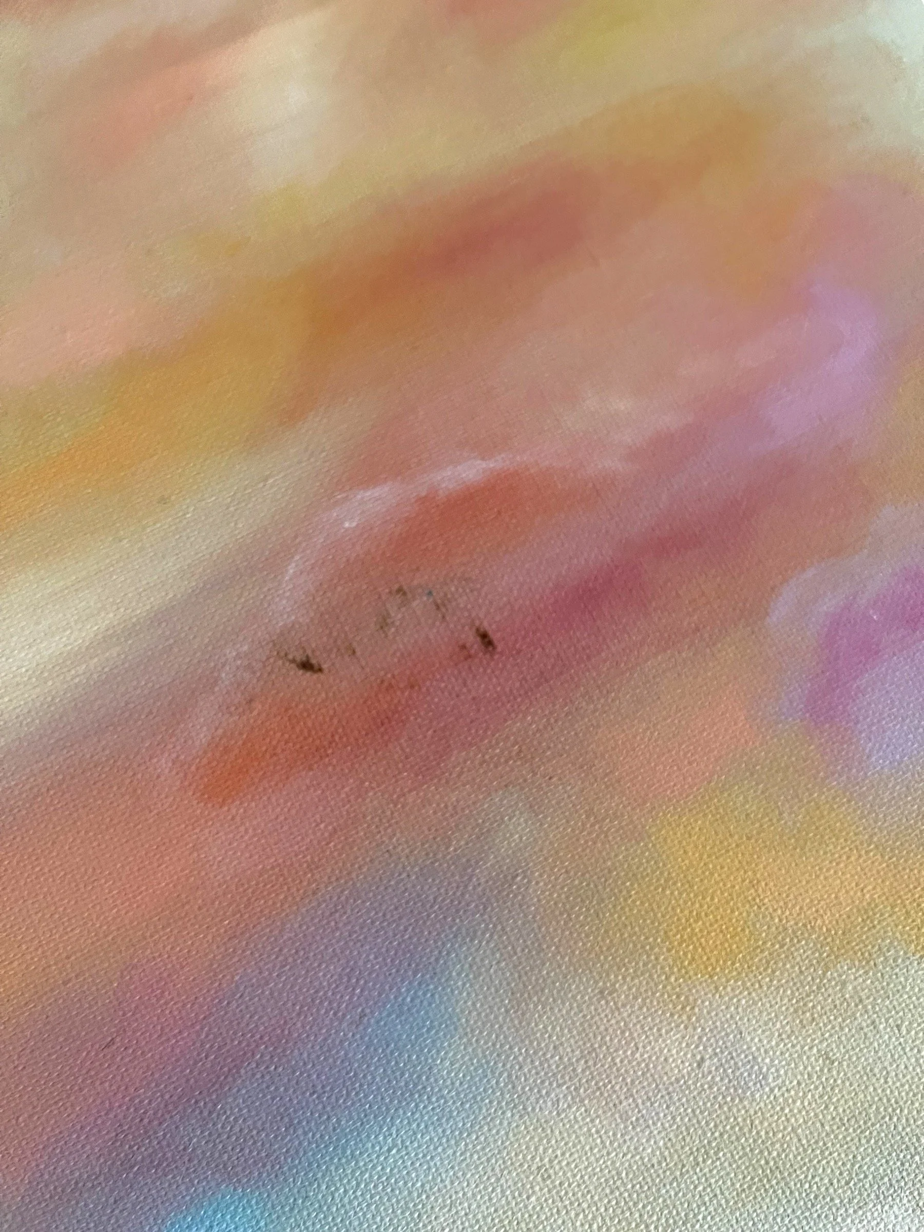 Vintage original oil painting of a desert at sunset featuring cactus, mountain under a colorful sky, framed, signed by artist. Ideal southwestern or boho interior decor.