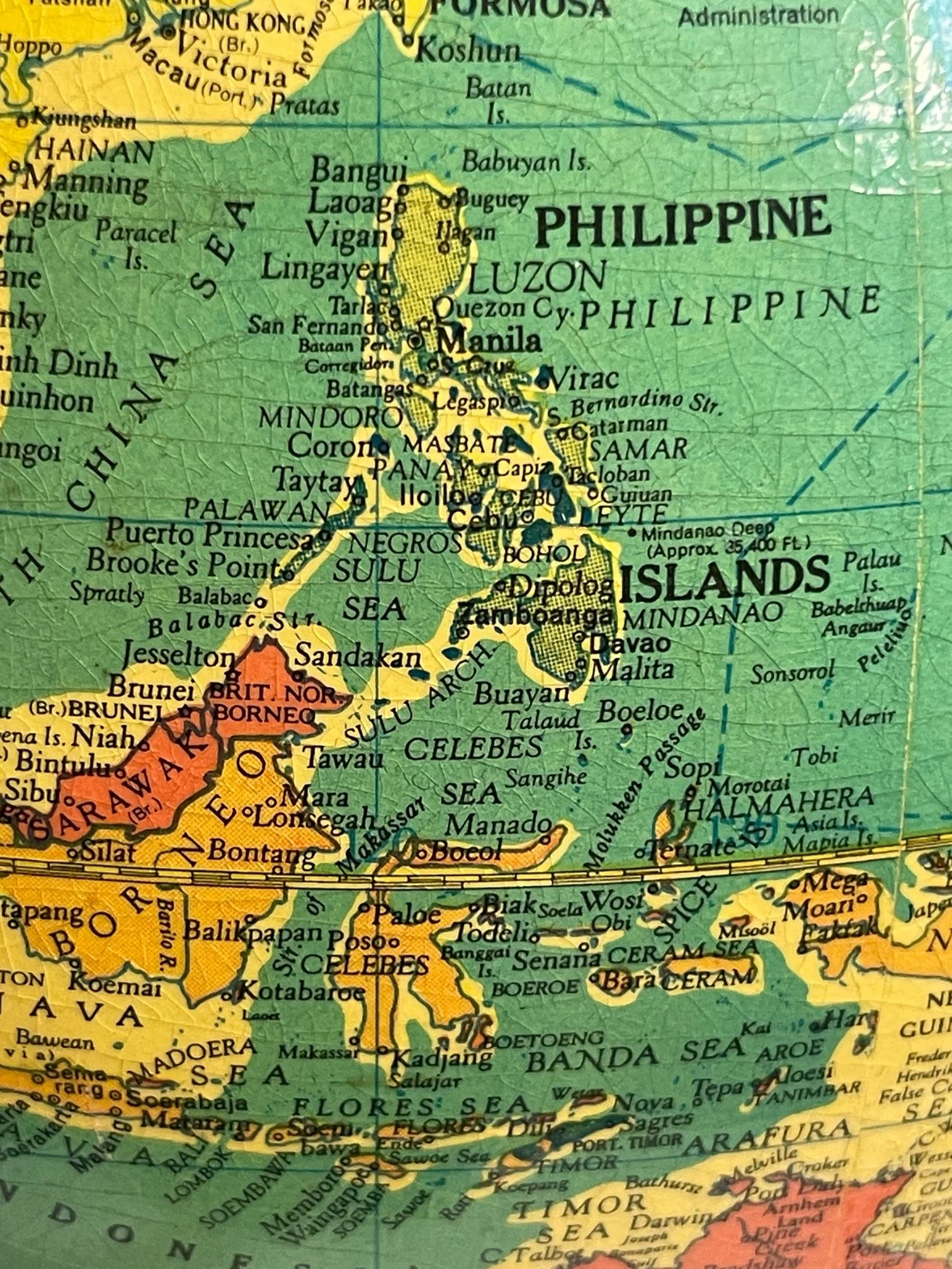 Vintage 1940s Replogle 10 inch Library glass globe light on metal stand.