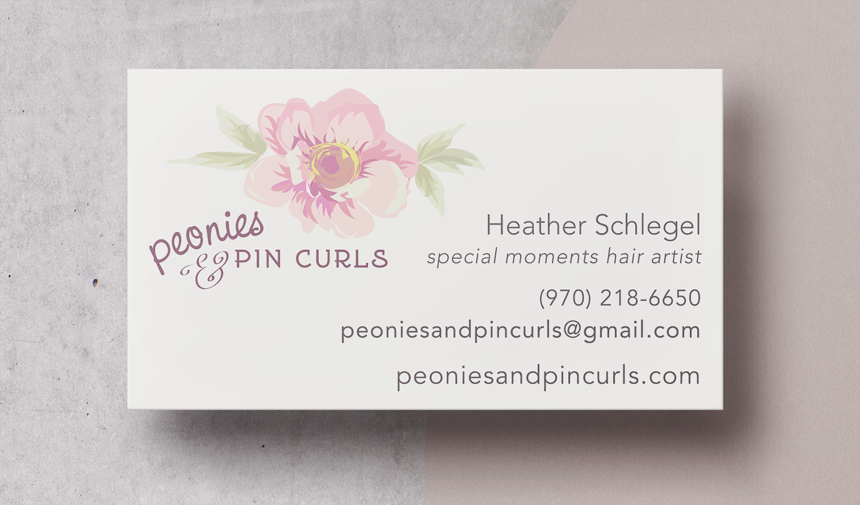 Peonies & Pin Curls Business Card Design