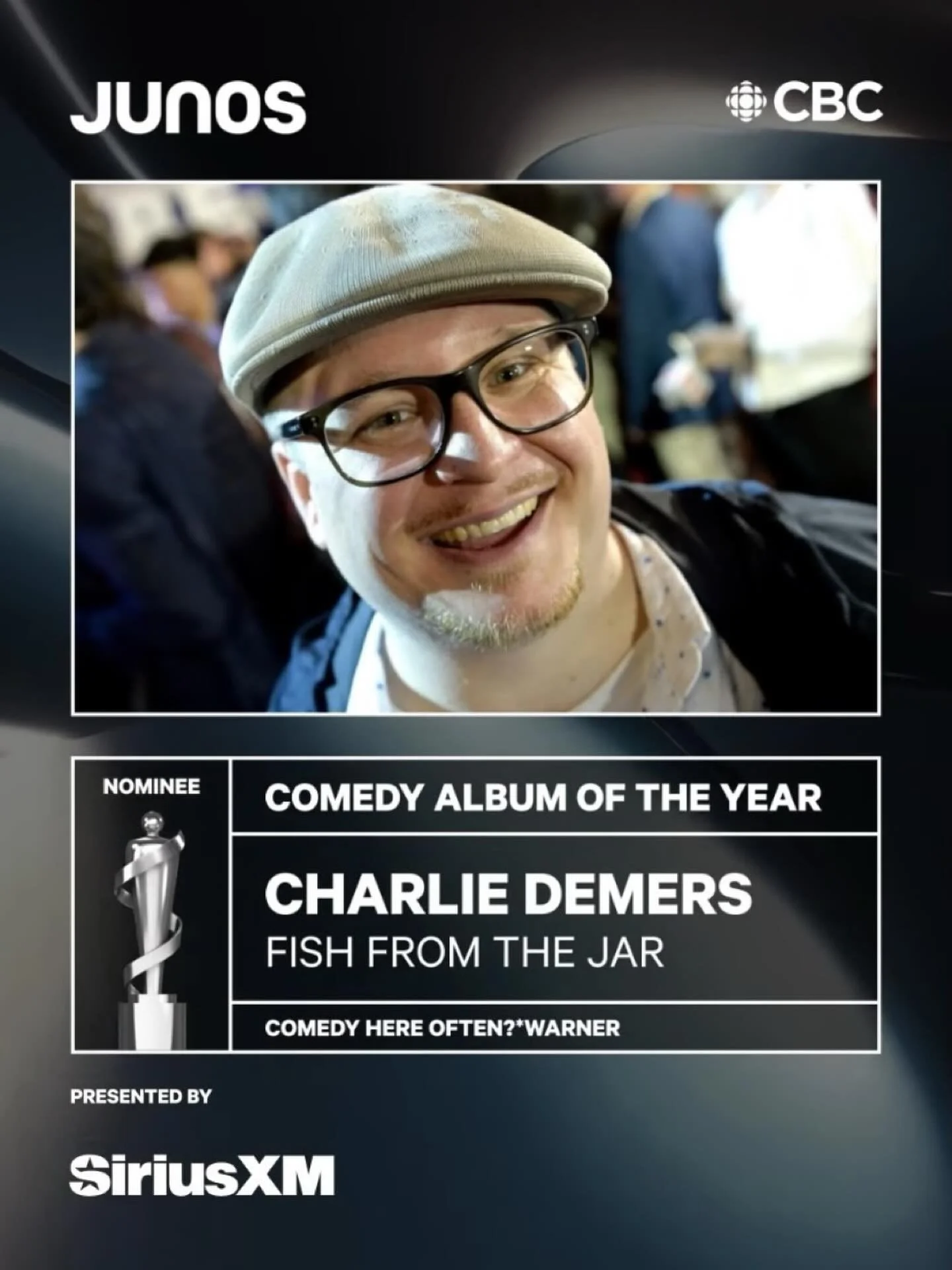 Good luck @charlie_demers ! Thanks for having me along for the ride @drkevvy - Repost @comedyhereoften We&rsquo;re so proud to be nominated as the label behind @charlie_demers Album &ldquo;Fish From The Jar&rdquo; 🐟 

Truly honoured to be up for the