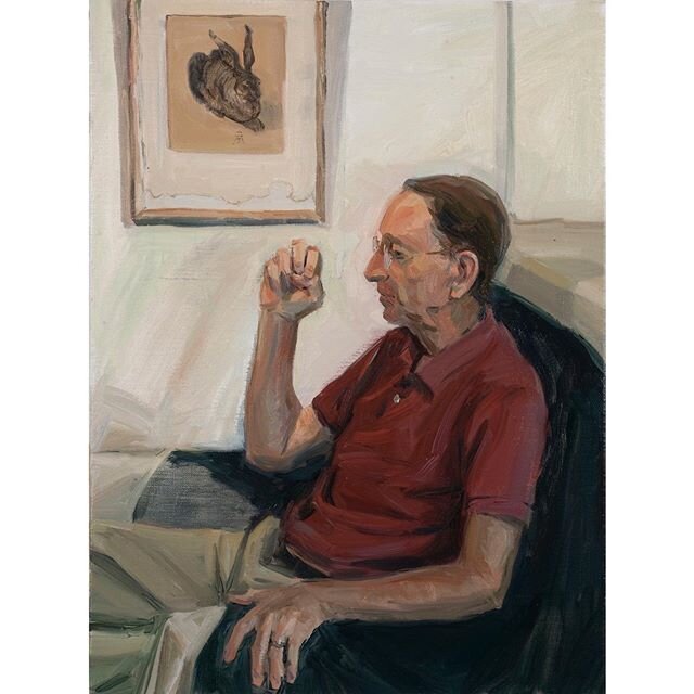 Very happy to have my picture &lsquo;The artist&rsquo;s father with Dürer&rsquo;s hare&rsquo; (oil on linen, 64 x 46xm) selected as a finalist in the Percival Portrait award. The picture was painted over two days during a stay with may parents in Ma