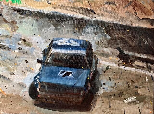 &lsquo;Crash&rsquo;, oil on canvas. First oil painting done in the new space. Based on an image from a Bathurst crash. When I sent a pic to @marvene_ash she said it made her think of Tom Robert&rsquo;s famous painting &lsquo;A Break Away&rsquo;, whic