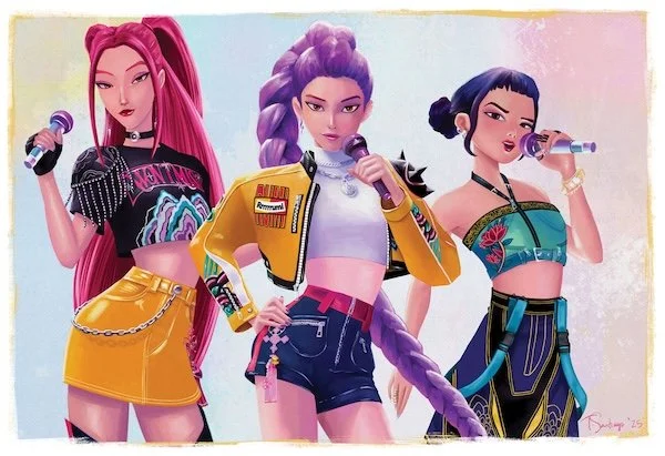 kpop demon hunters huntr/x rumi zoey mira fan art by tony santiago