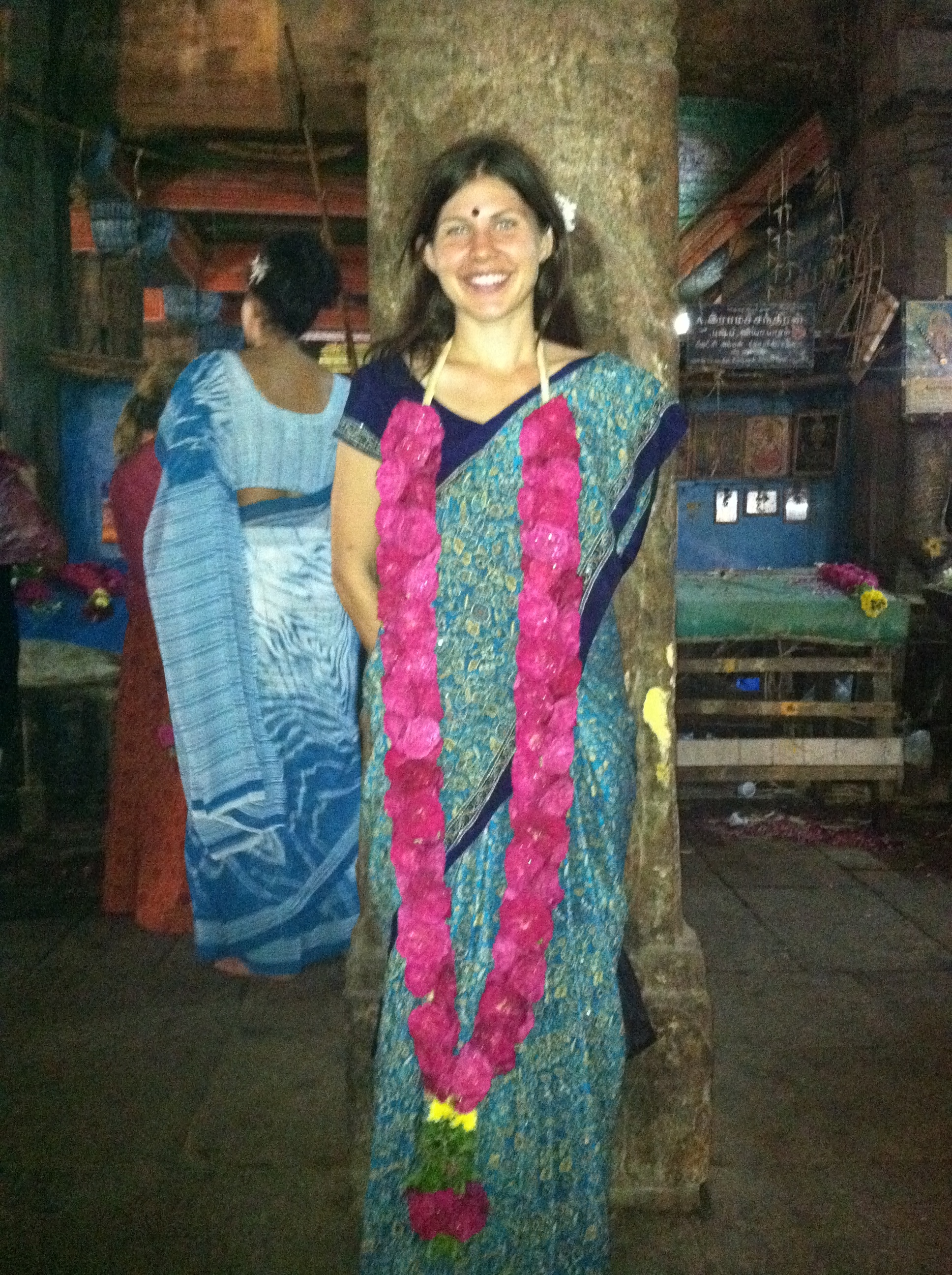   Rochelle in front of the the Shiva temple in Chidambaram  