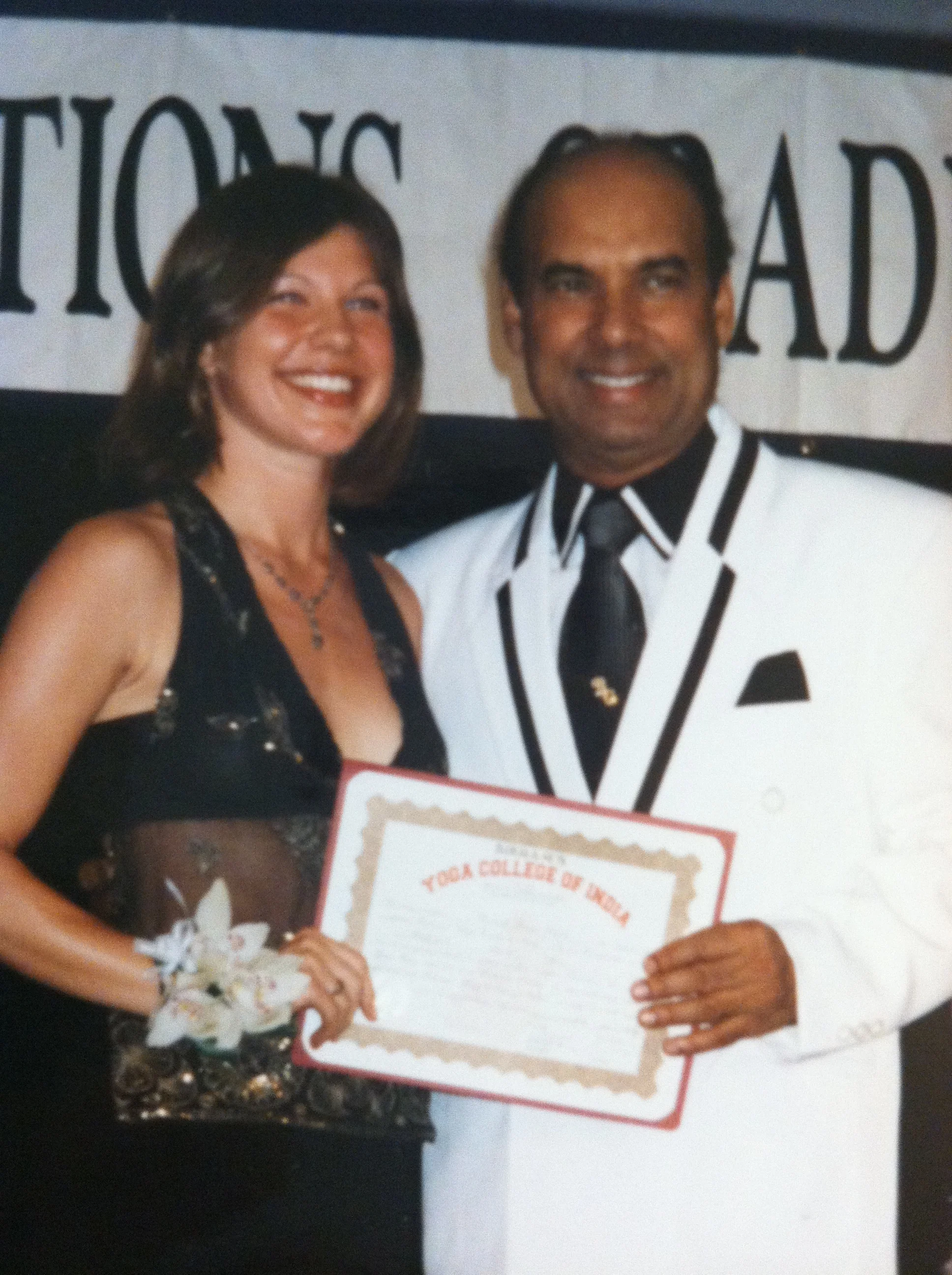 Rochelle at her graduation of Bikram Yoga Teacher Training in 2003