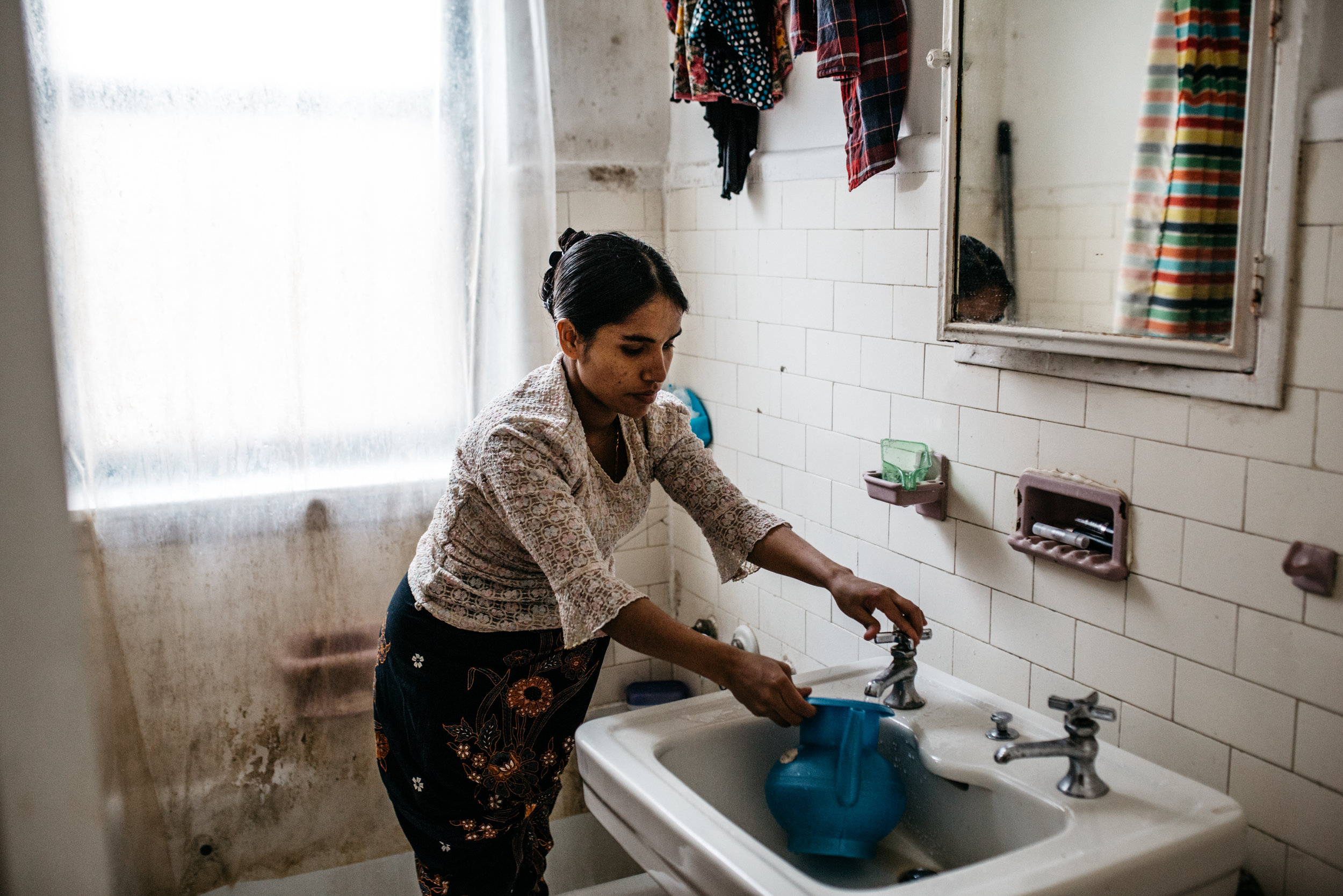  Hasina Zahir Ahmed, 19, is eight months pregnant with her first child. At age 16, she fled her village, Maungdaw, in Rakhine State. 