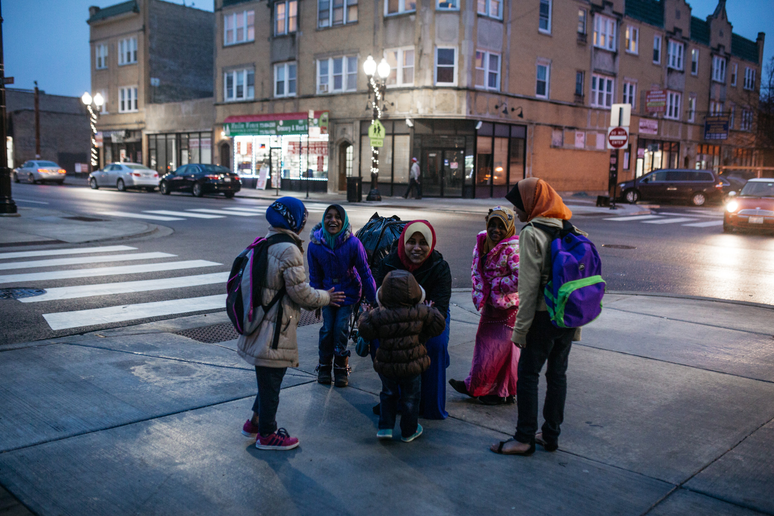 A family near the Rohingya Culture Center in Chicago.