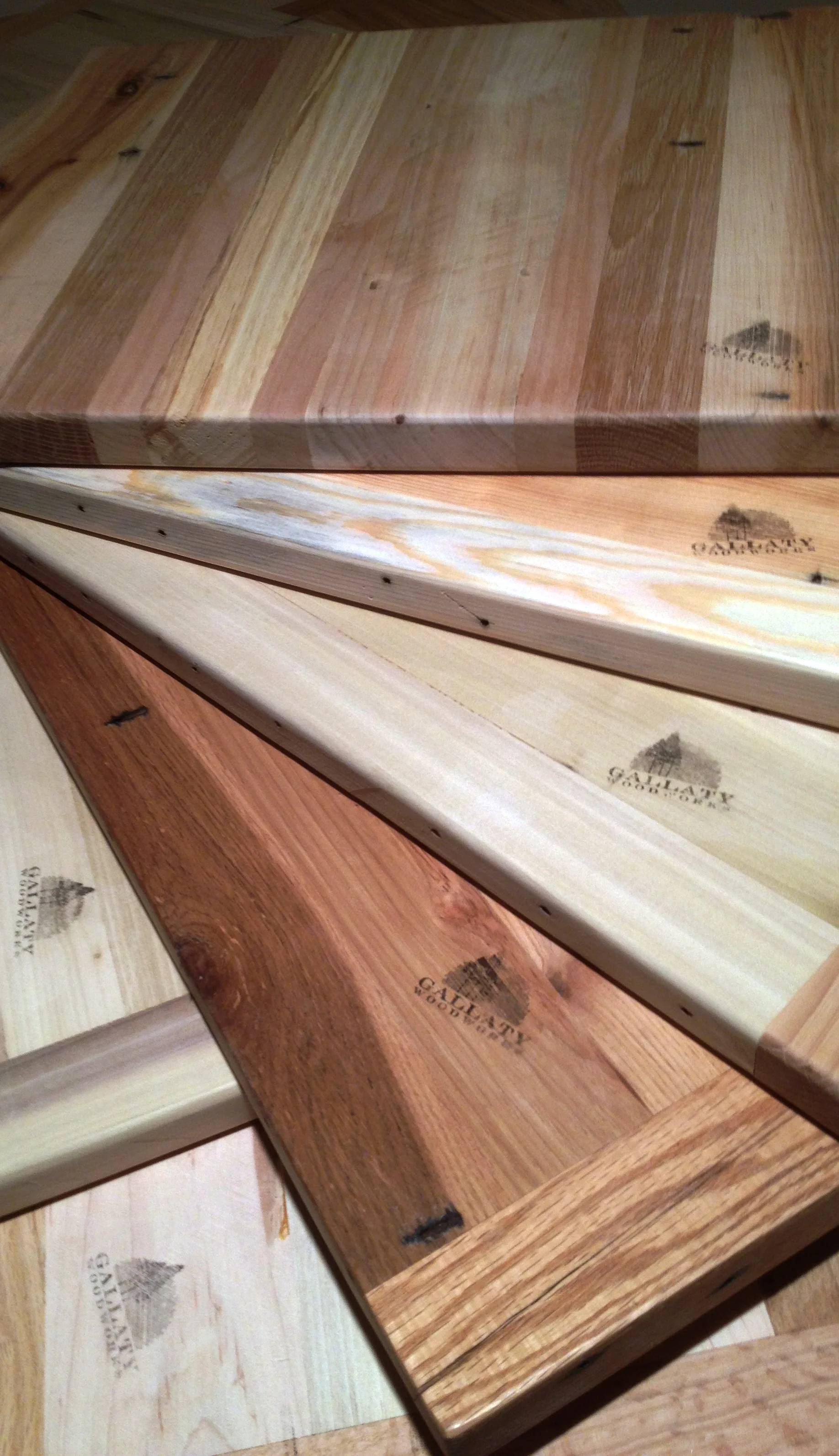 Butcher Block tabletops made from reclaimed pallet wood.