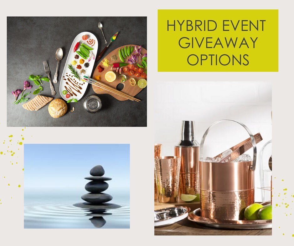 Hybrid events bring a variety of unique opportunities to connect your in-person audience with your virtual audience from a giveaway perspective. While event giveaway trends are always changing, we found creating an experience with your giveaways is a