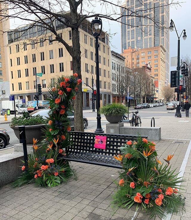 If you are touring the various #ncmabloom #flowerflash locations around the triangle, check out this burst of warmth right in front of @pncbank on Fayetteville Street.  Let&rsquo;s hope it faired yesterday&rsquo;s winds okay 🤞