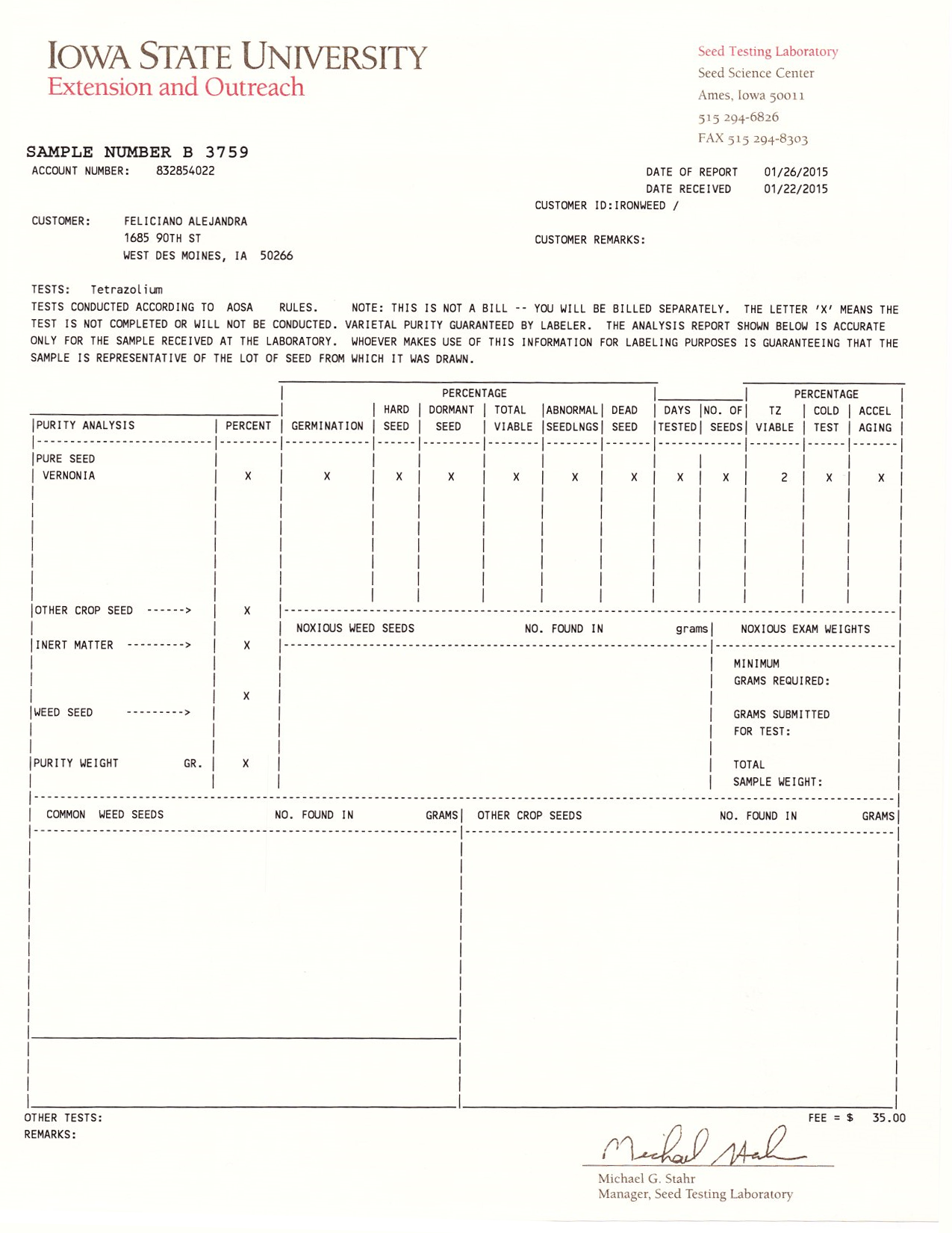M. bradburiana TZ test results.