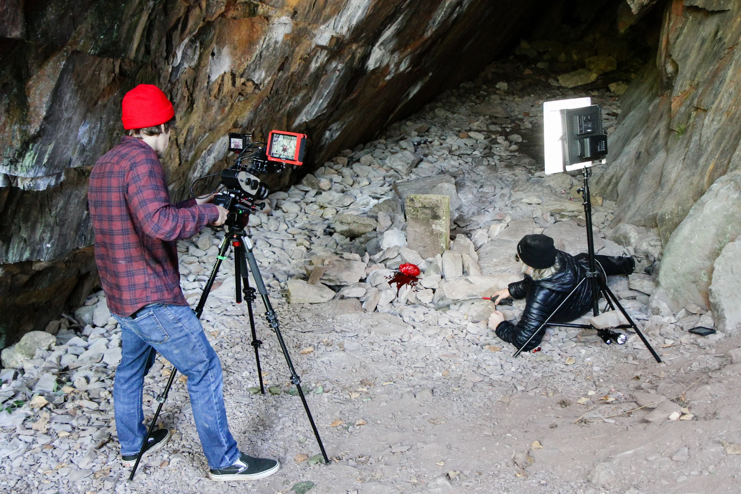 This cave was about 45 minutes drive from our home. I think it’s the only one near us. It’s not a very good cave but we managed to get the local council to let us use it for free. We had to shoot it from various angles that don’t make sense geographically because it was so small.