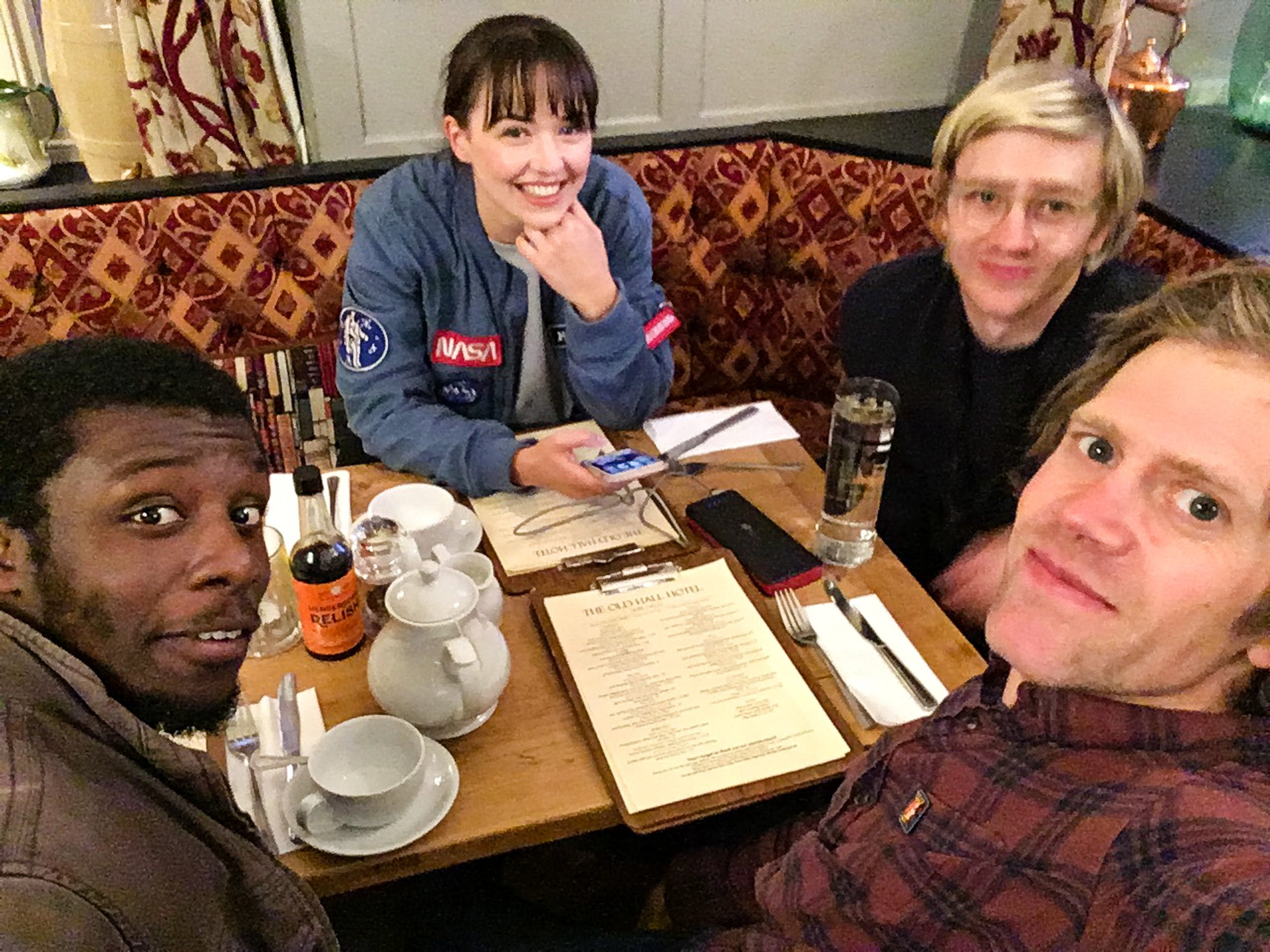 Celebratory last shoot day meal. Have you ever seen that Red Dwarf episode with Duane Dibley in it? If you need reminding what he looks like, either look at Michael or click HERE .