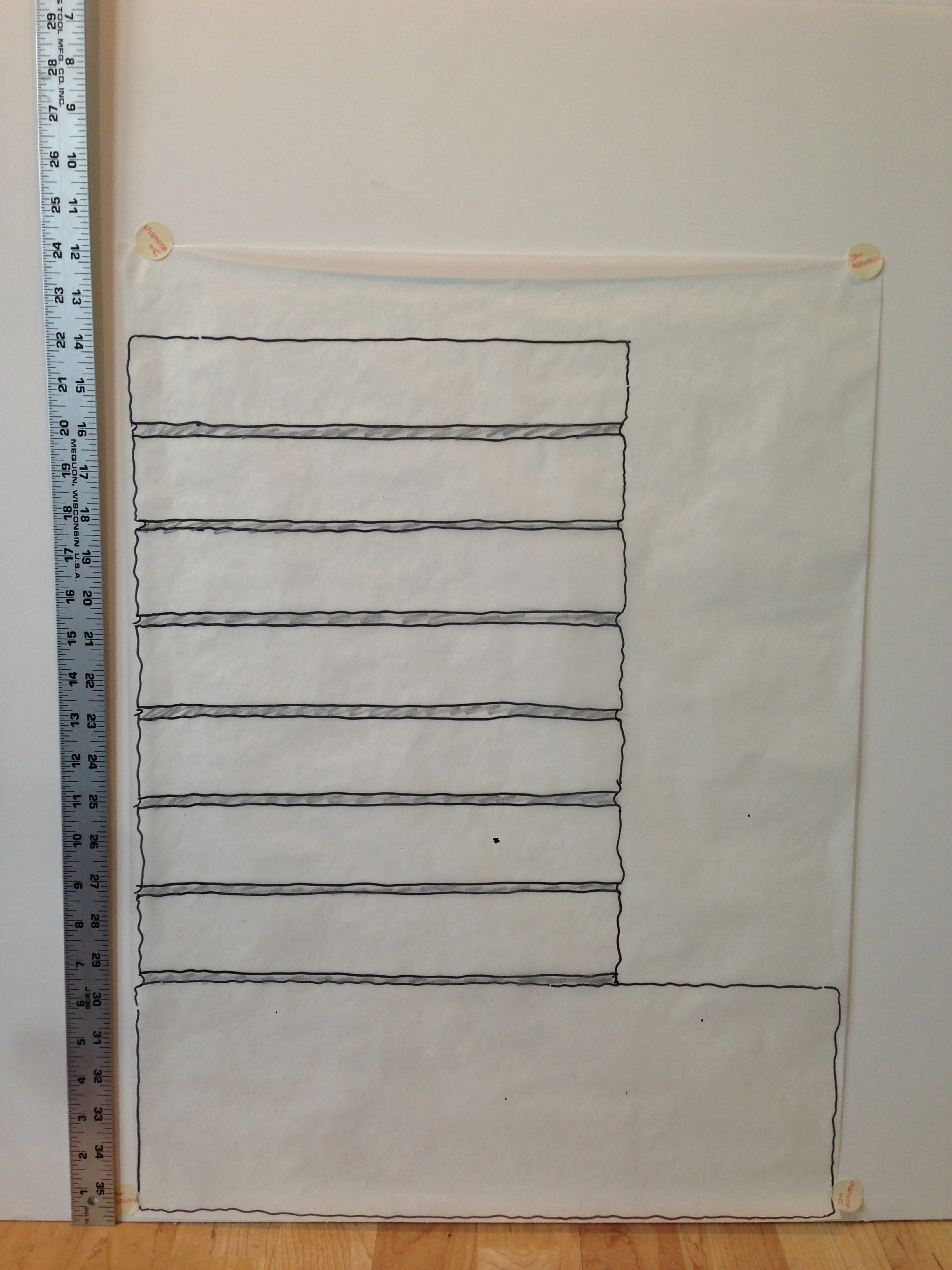 Our wall section concept for the reclaimed granite walls.