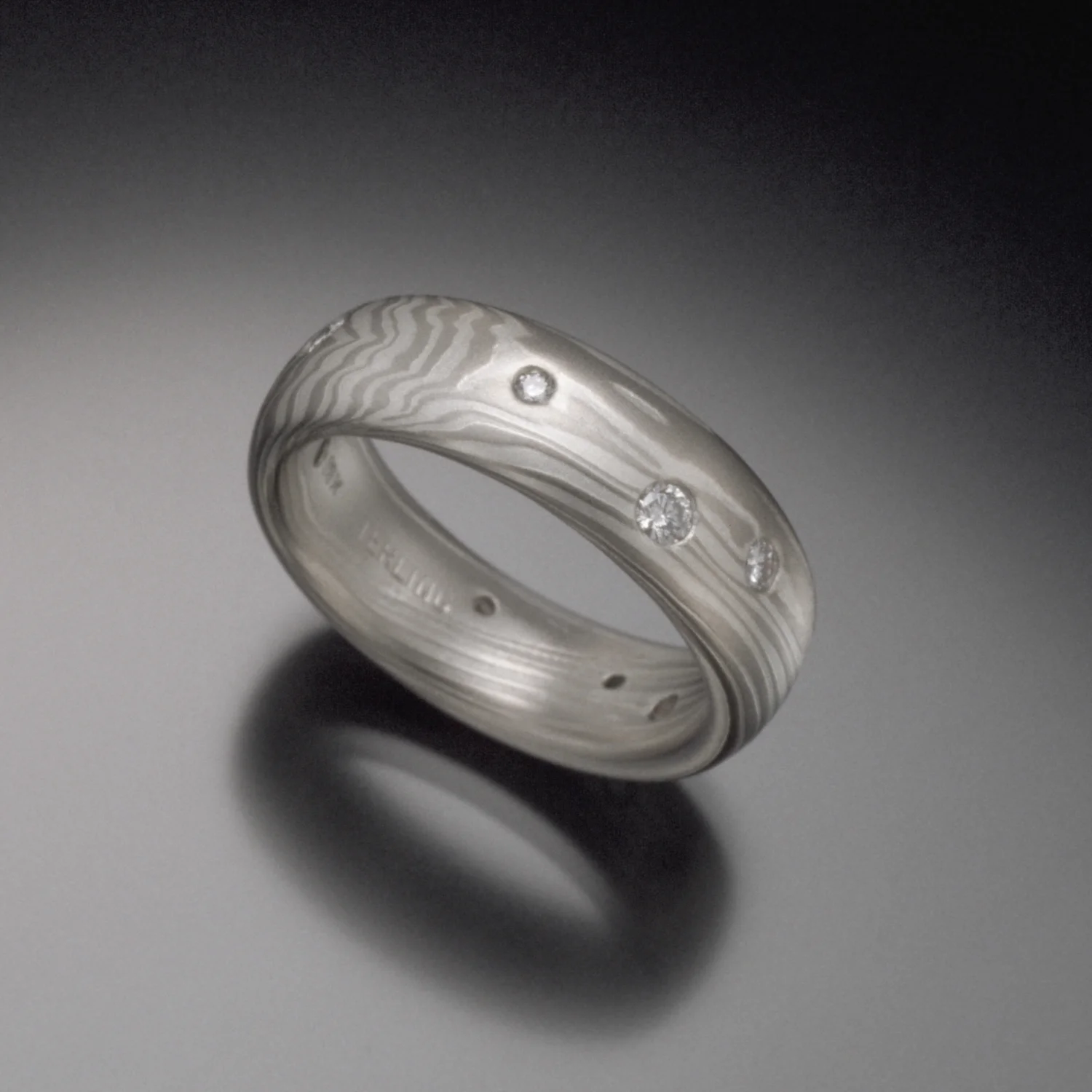 Mokume Diamond Band - 18K White Gold, Sterling, and Diamonds