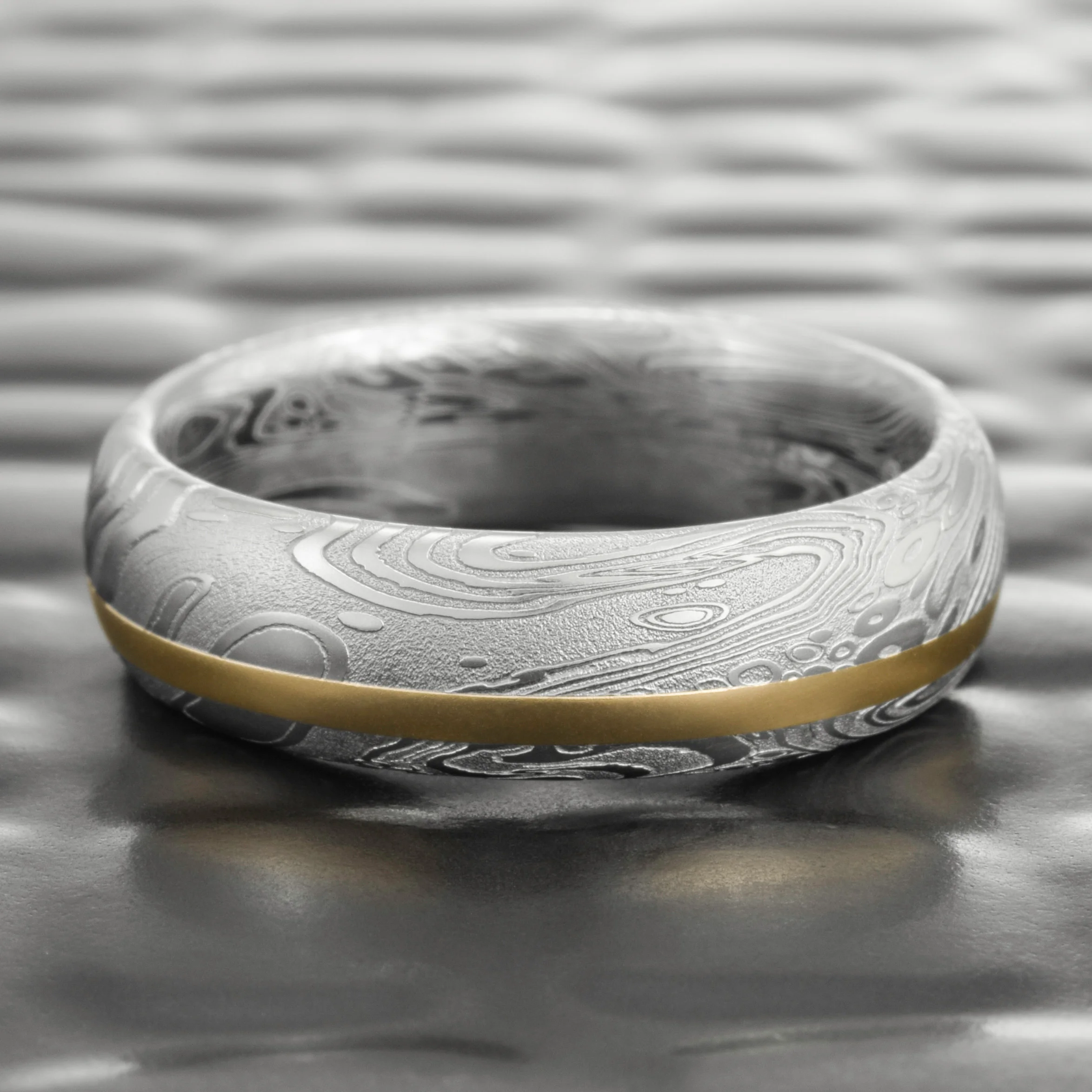 handmade damascus ring gold stainless forged