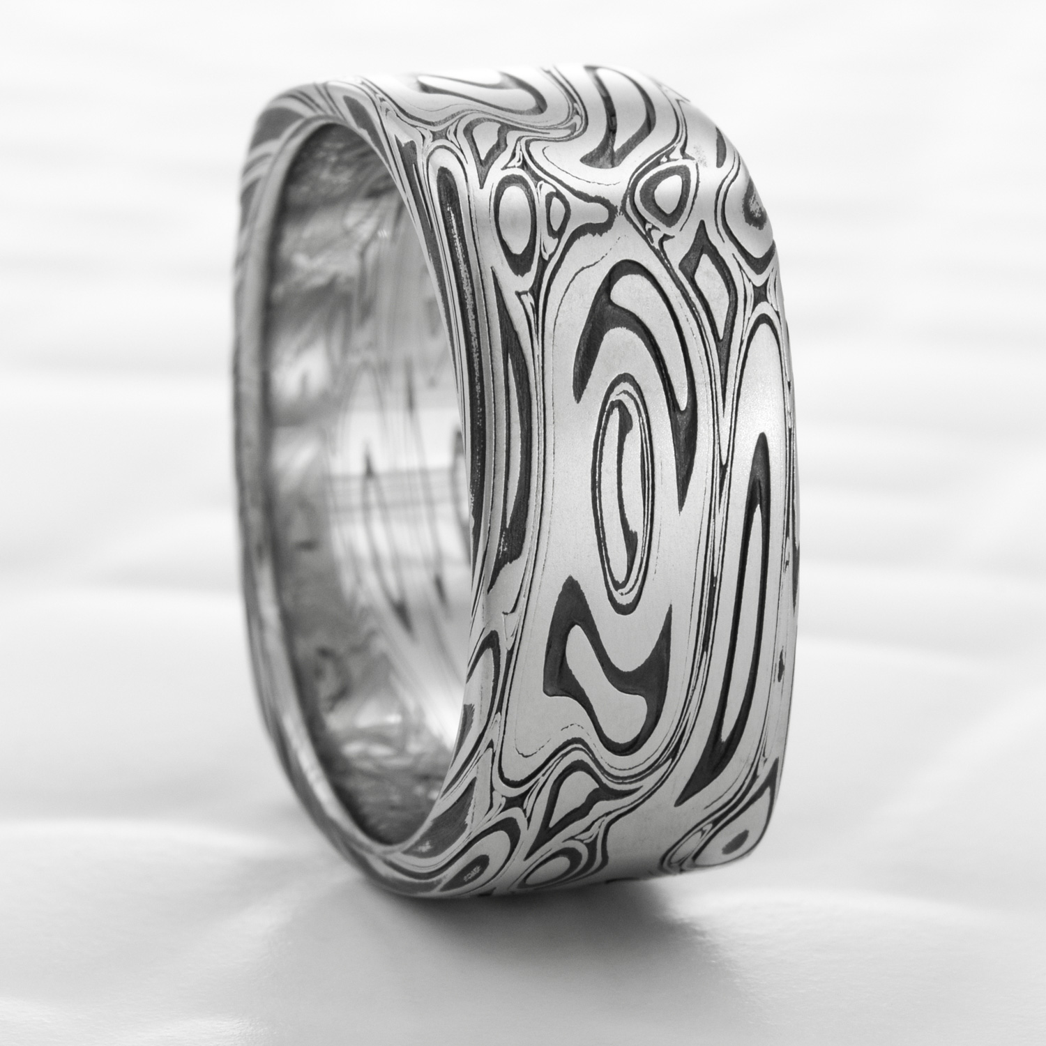 Square Damascus Steel Ring Fire Oxide