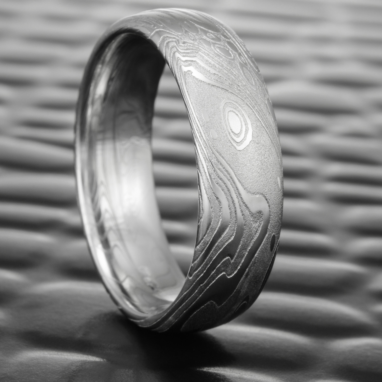 Mens Damascus Steel Wedding Band Domed