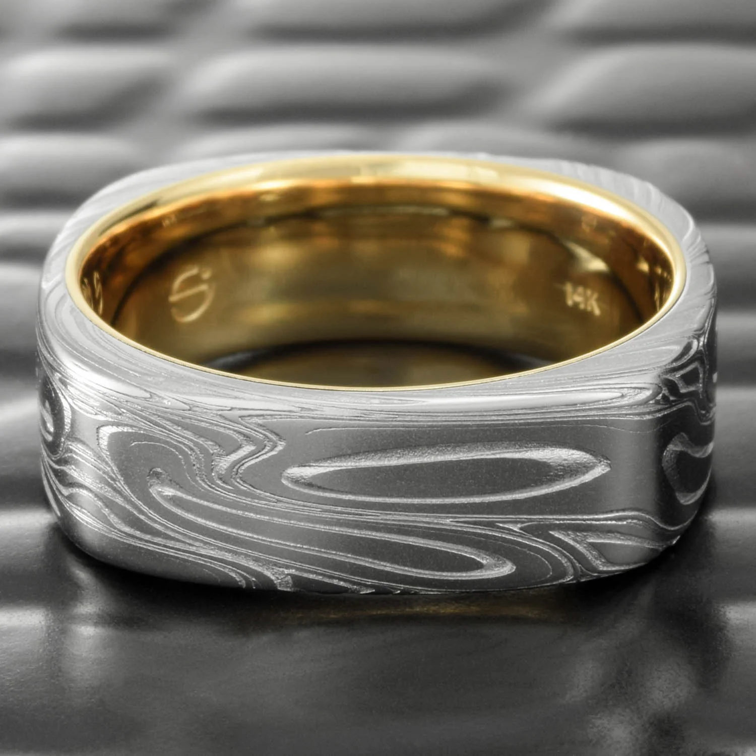 damascus gold liner square ring