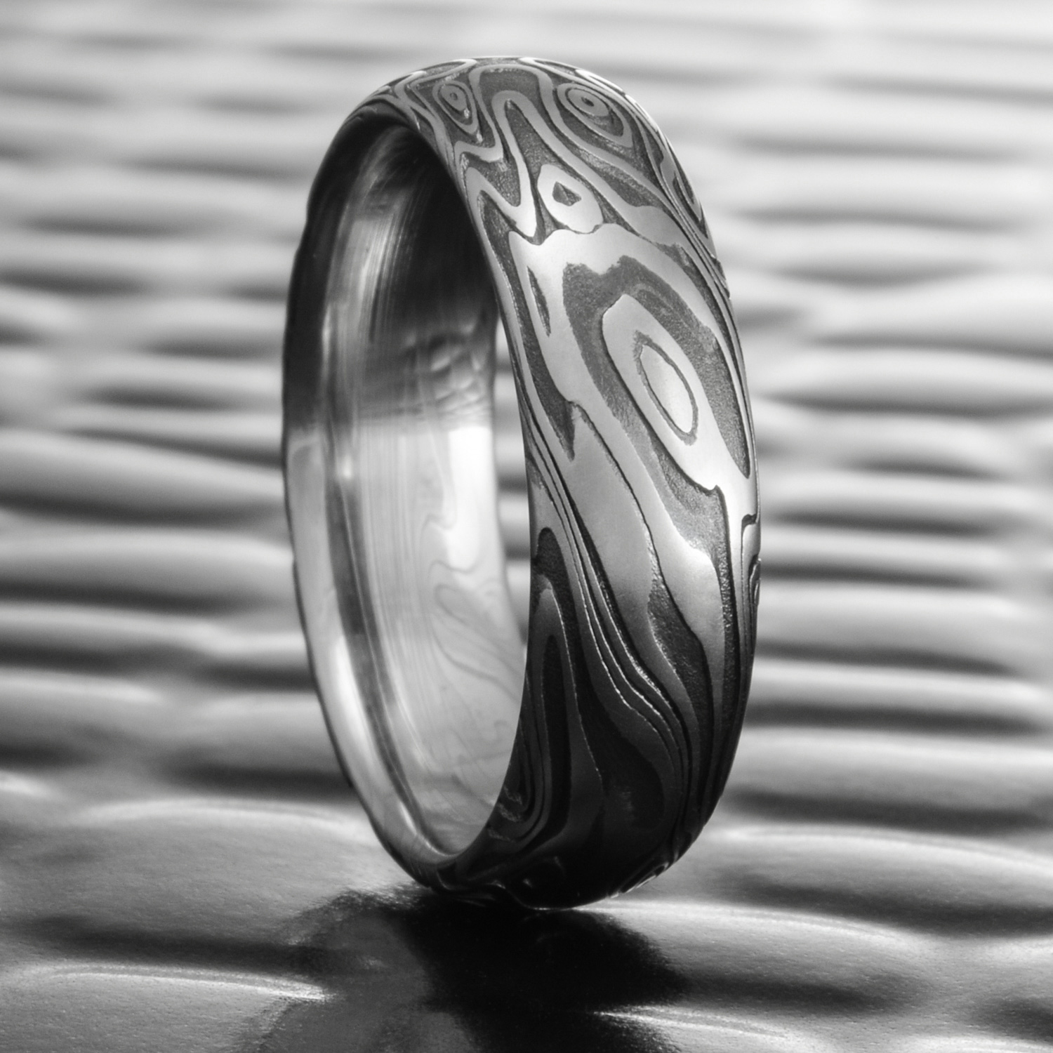 Damascus Steel Ring Domed Dark Fire Oxide