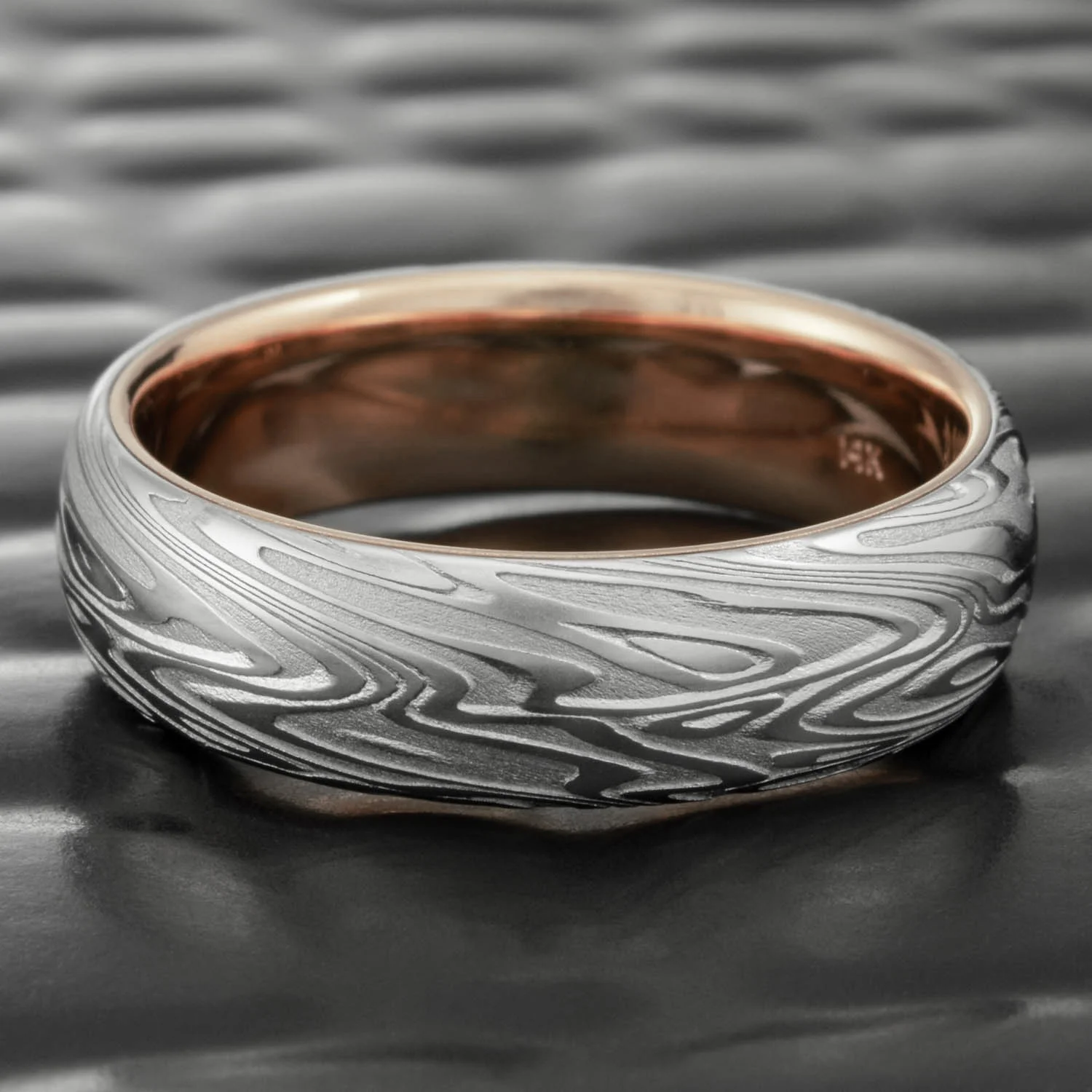 stainless steel patterned handmade wedding band gold liner