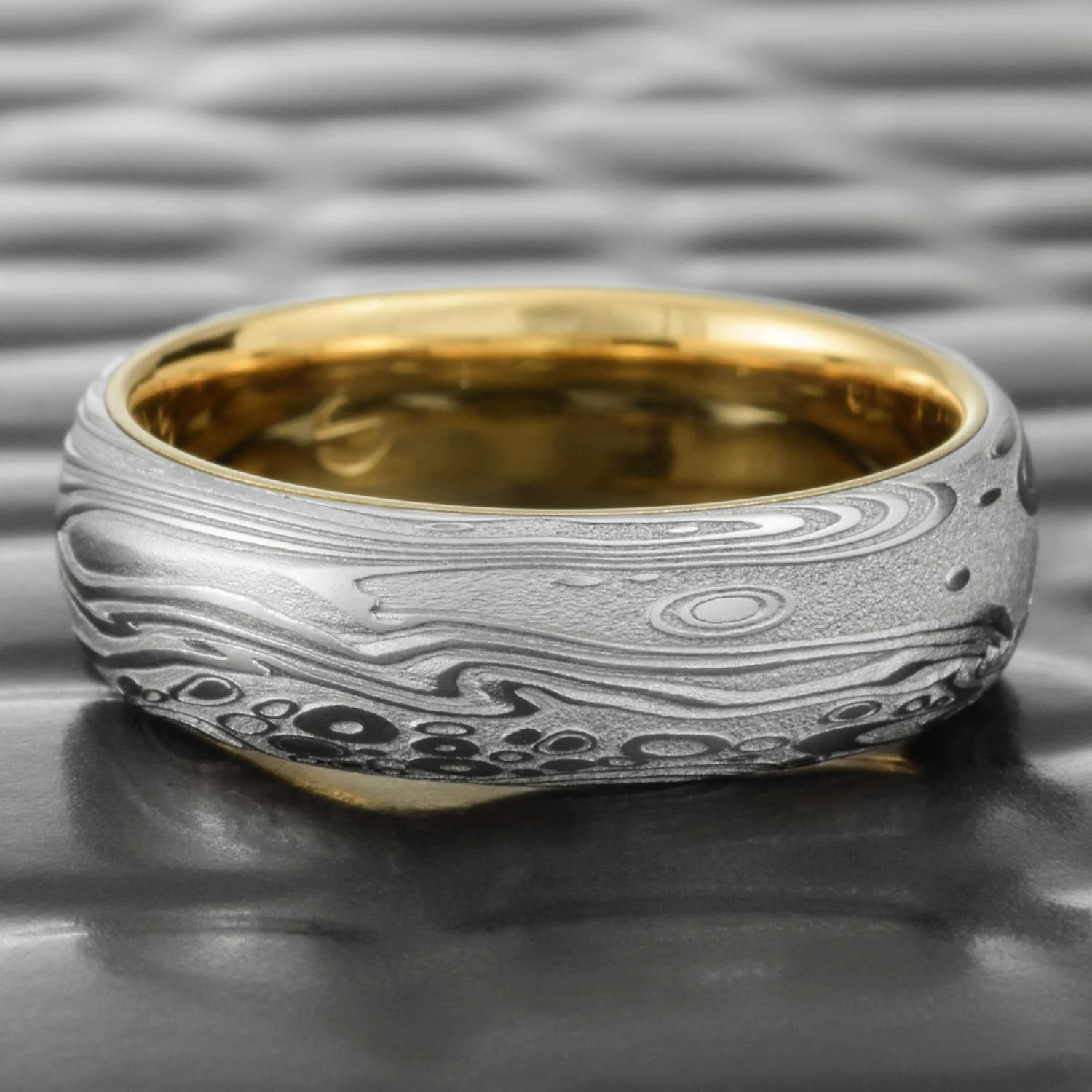 domed stainless steel gold accent liner mens ring