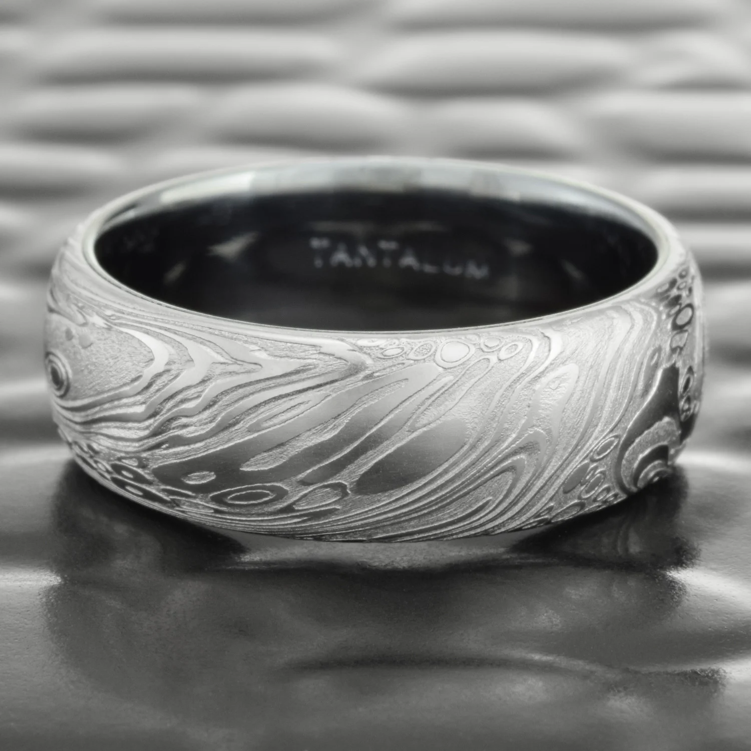 nature inspired forged steel mens wedding ring