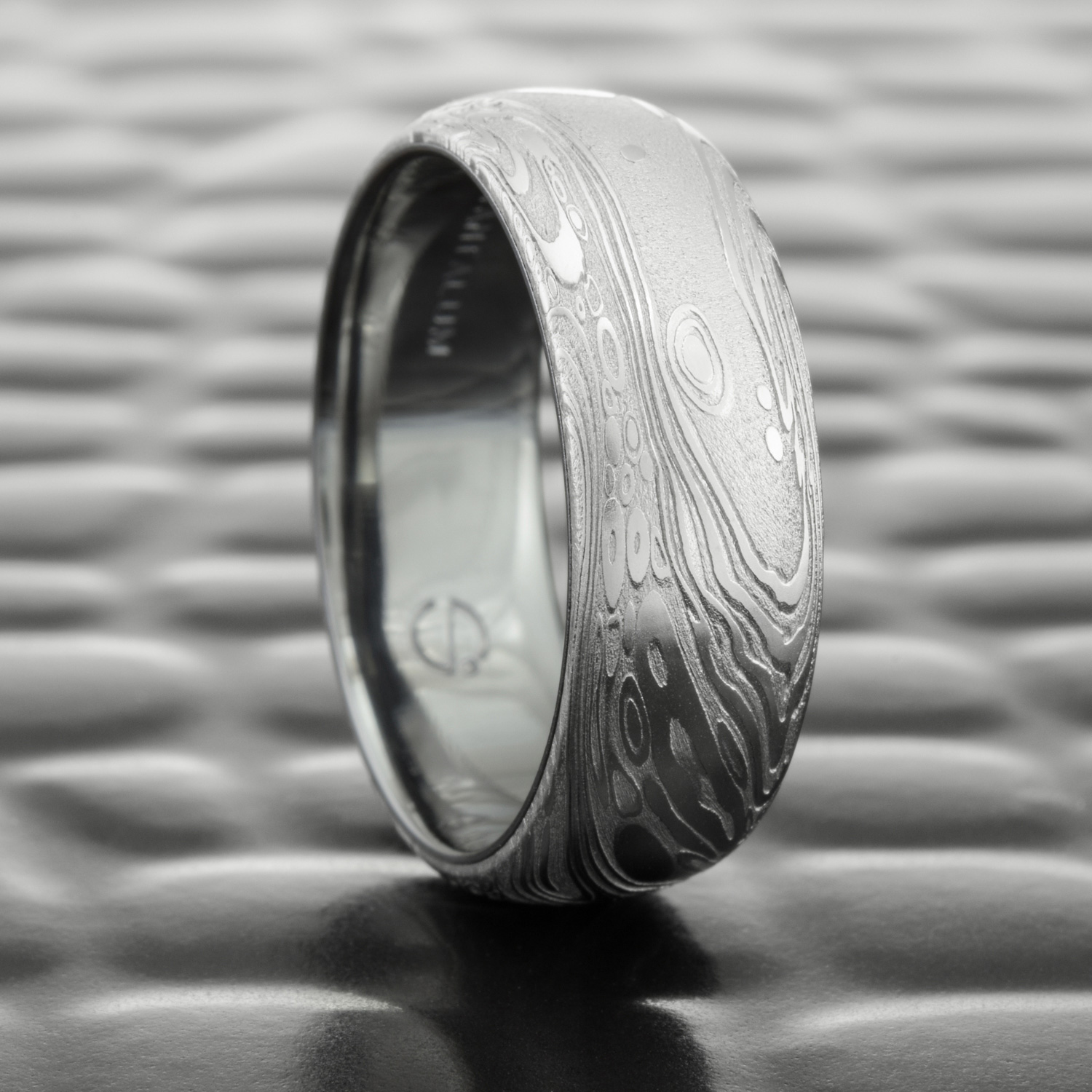 Damascus Steel Ring Domed Wedding Band Tantalum Liner