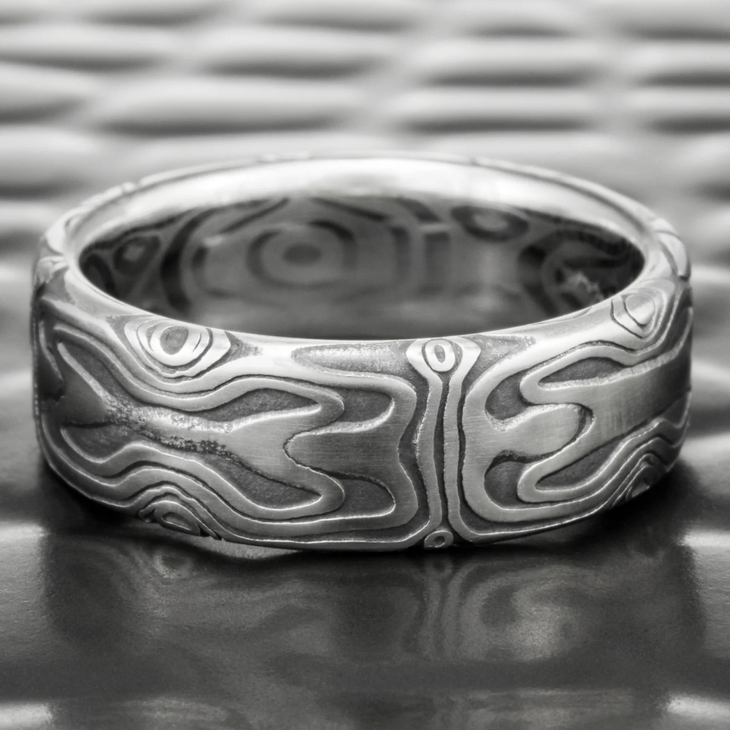organic pattern wedding ring mens steel