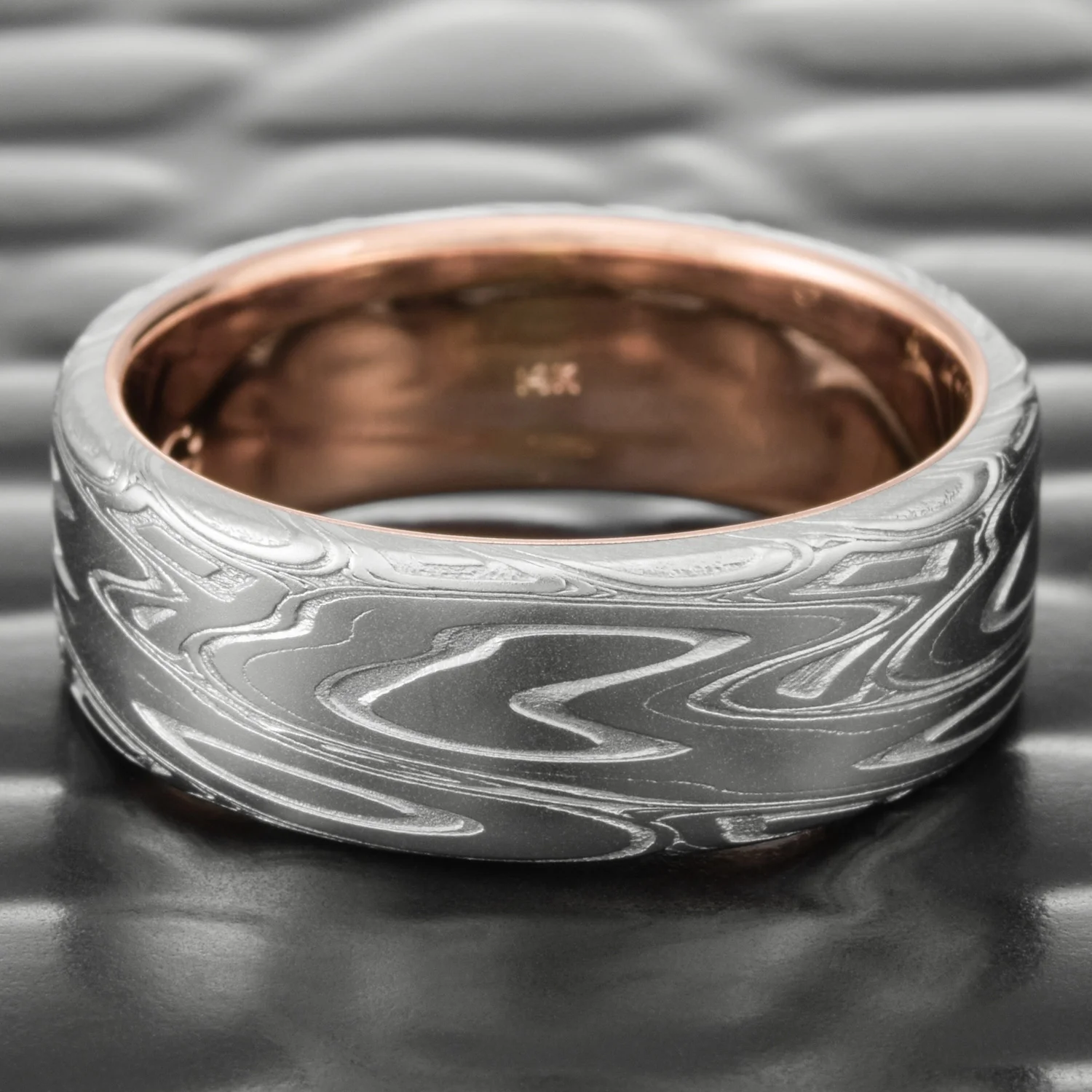wedding ring gold steel damascus