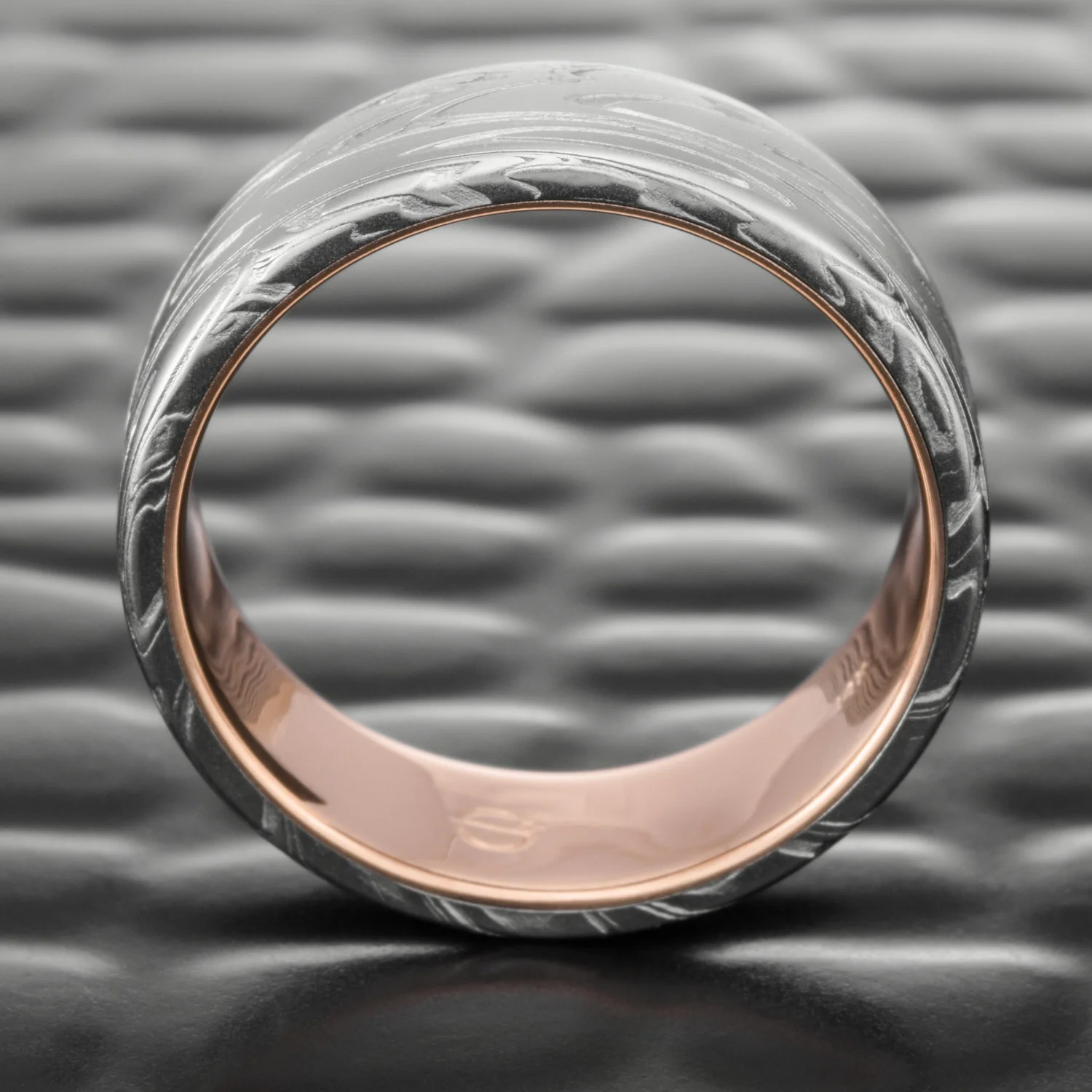 handmade gold lined damascus ring