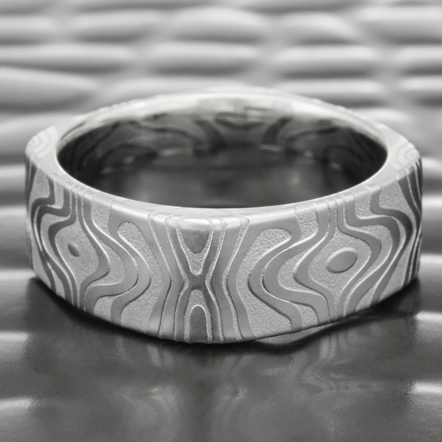 unique squared mens ring wedding damascus handmade